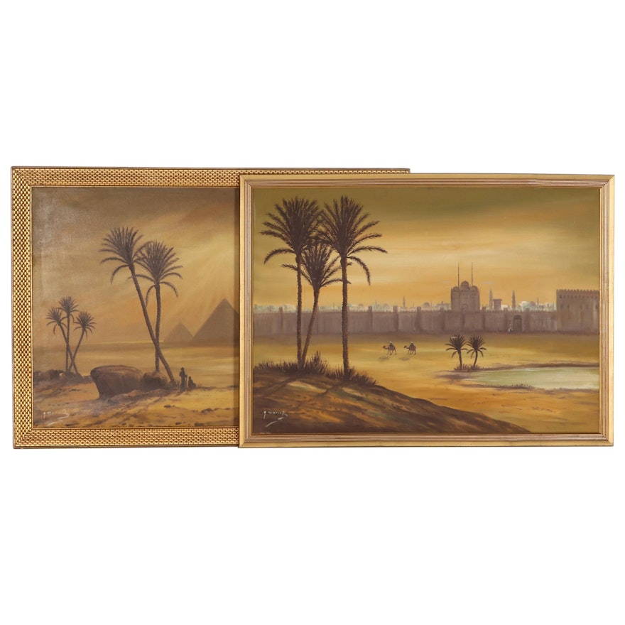 Egyptian Landscape Oil Paintings, Circa 1960