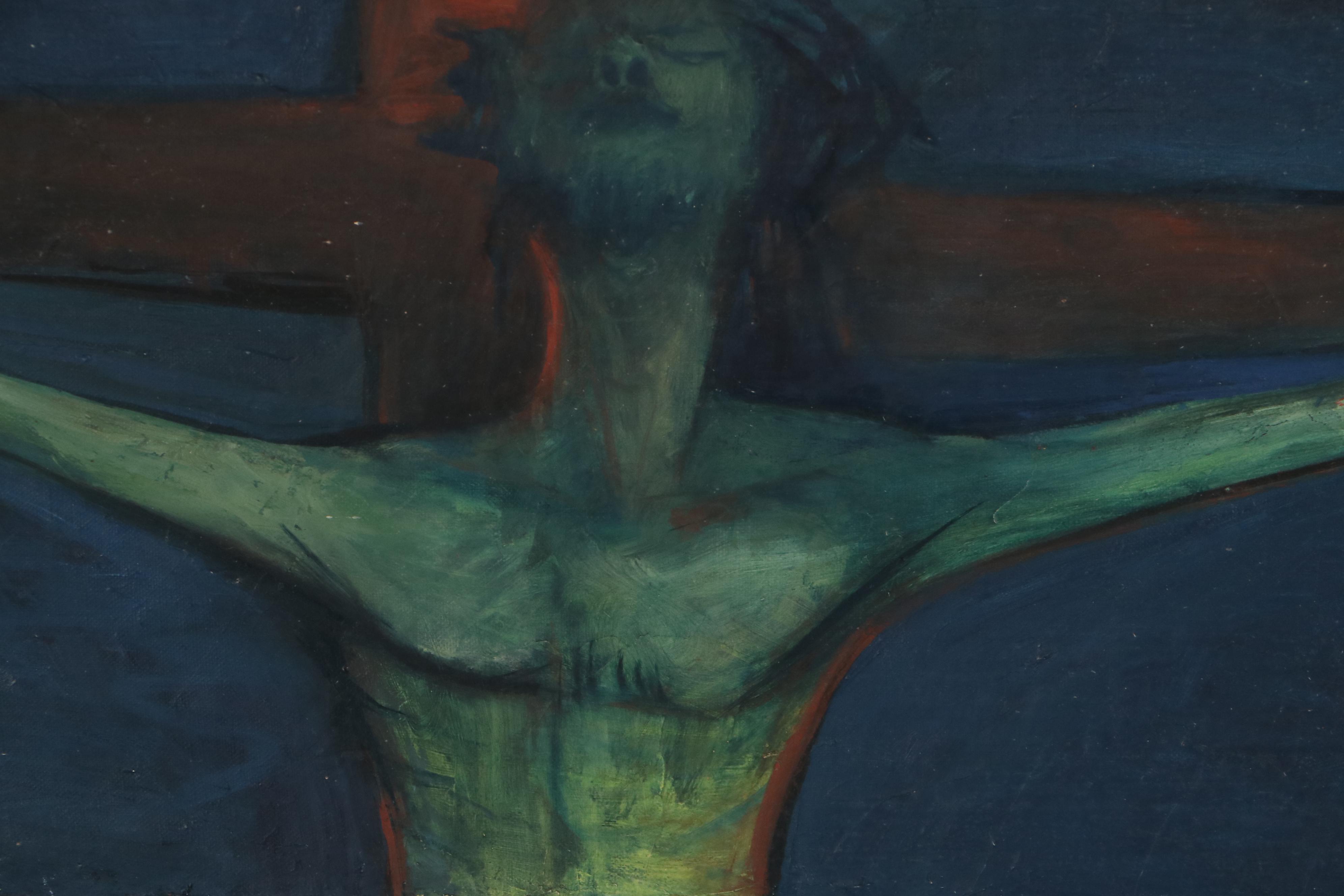 Walter Sorge Stylized Crucifixion Scene Oil Painting