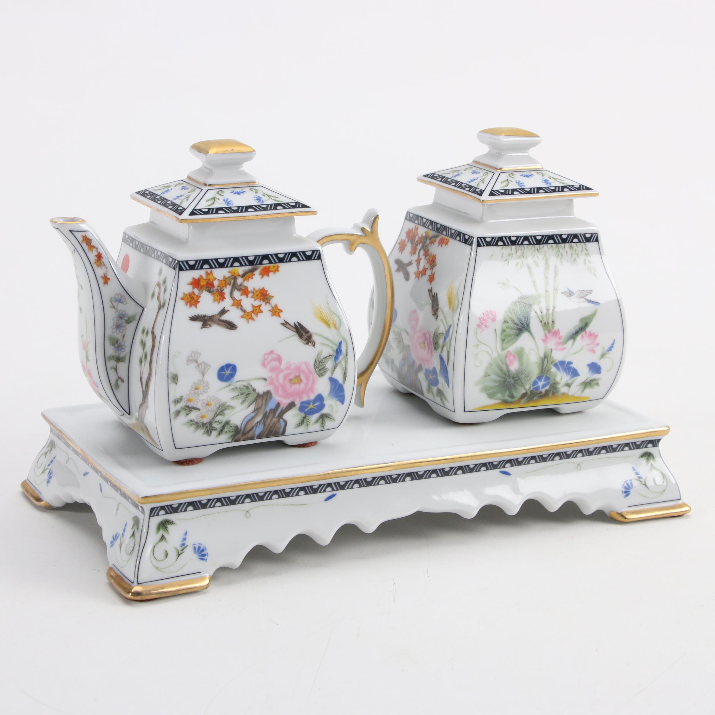 Franklin Mint "Birds and Flowers of the Orient" Porcelain Tea Set, 1986