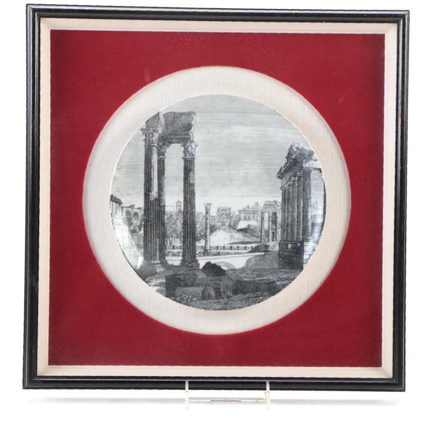 Fornasetti "Rovine" Mounted and Framed Porcelain Collector's Plate