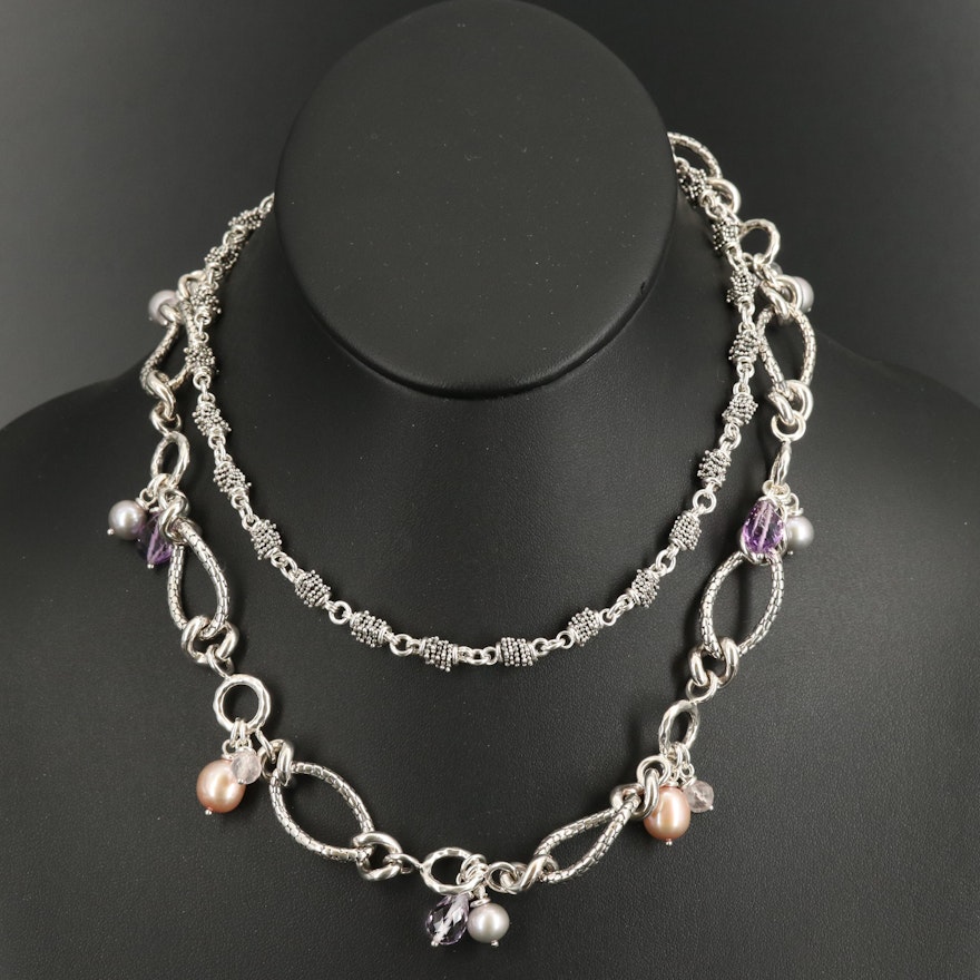 Michael Dawkins Sterling Necklaces with Rose Quartz, Pearl and Amethyst