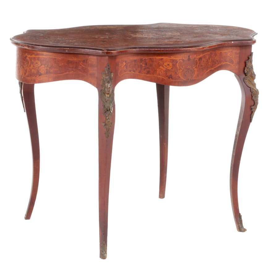 Louis XV Style Gilt Metal-Mounted Mahogany and Marquetry Salon Table