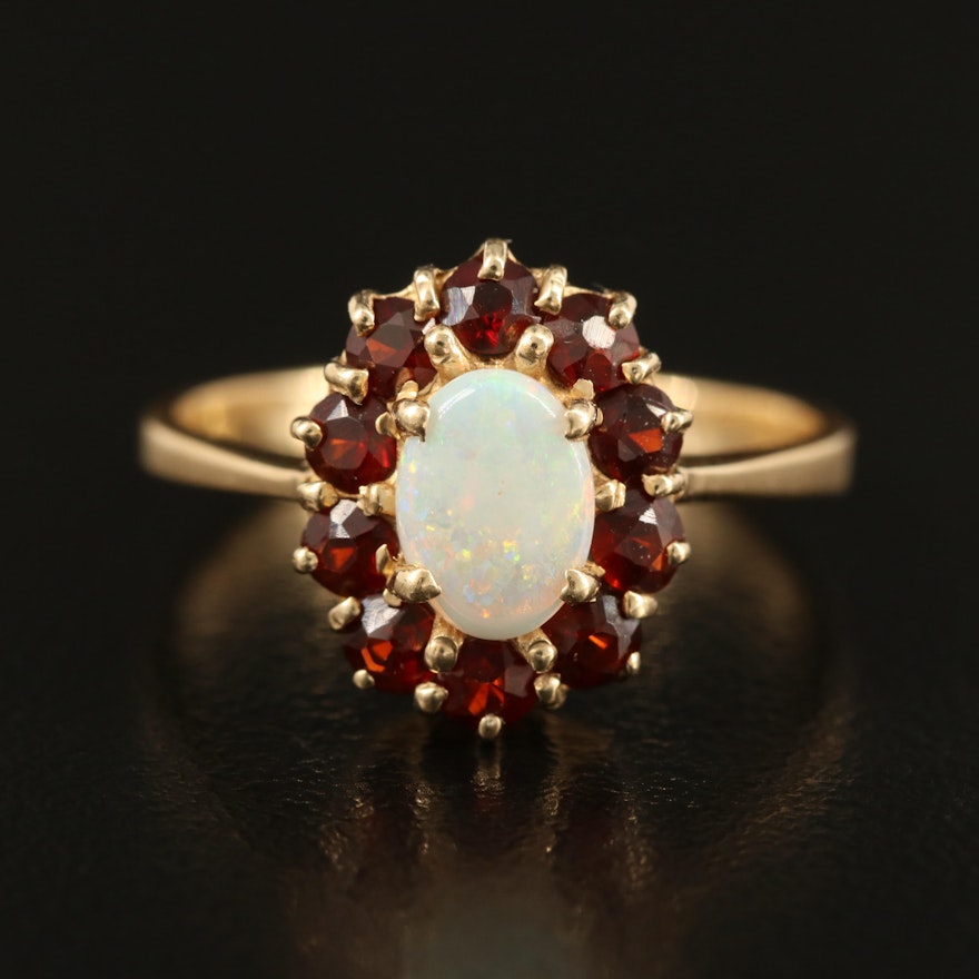 14K Opal and Garnet Ring