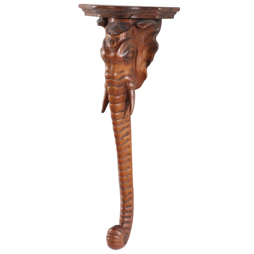 Hand Carved Wood Elephant Wall Bracket