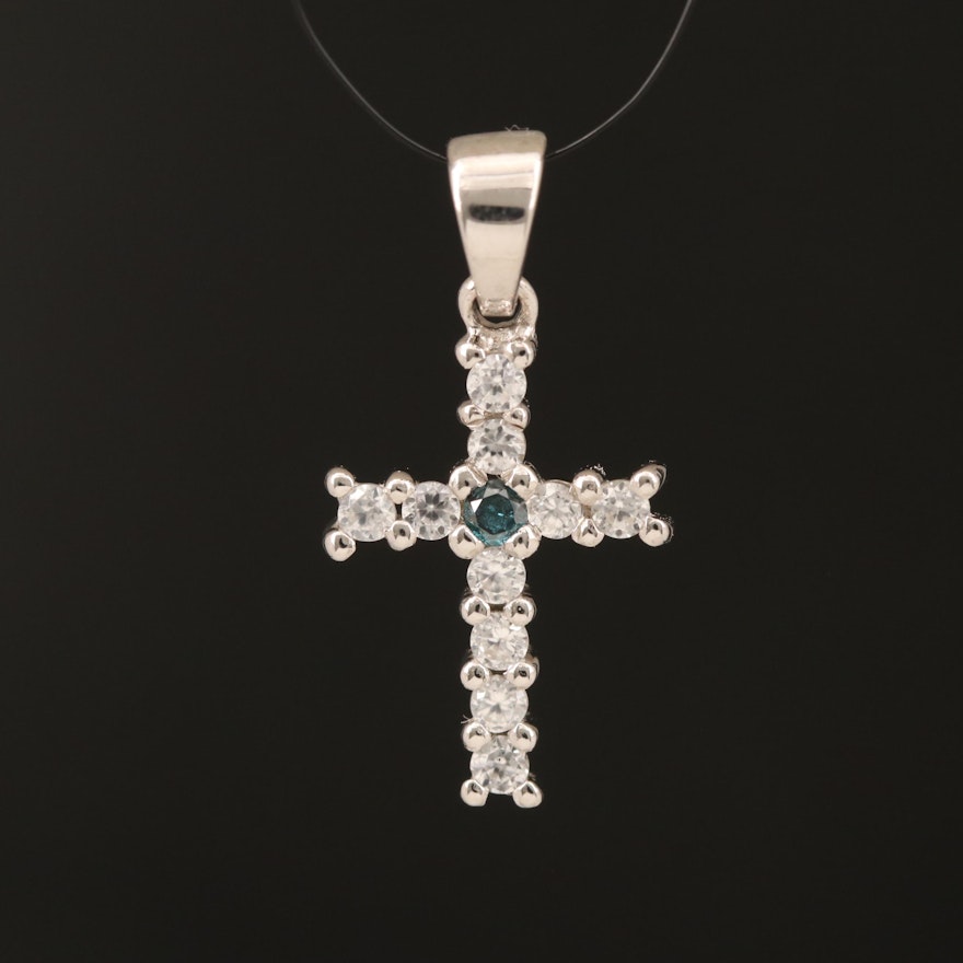 Sterling Diamond and Zircon Cross Pendant