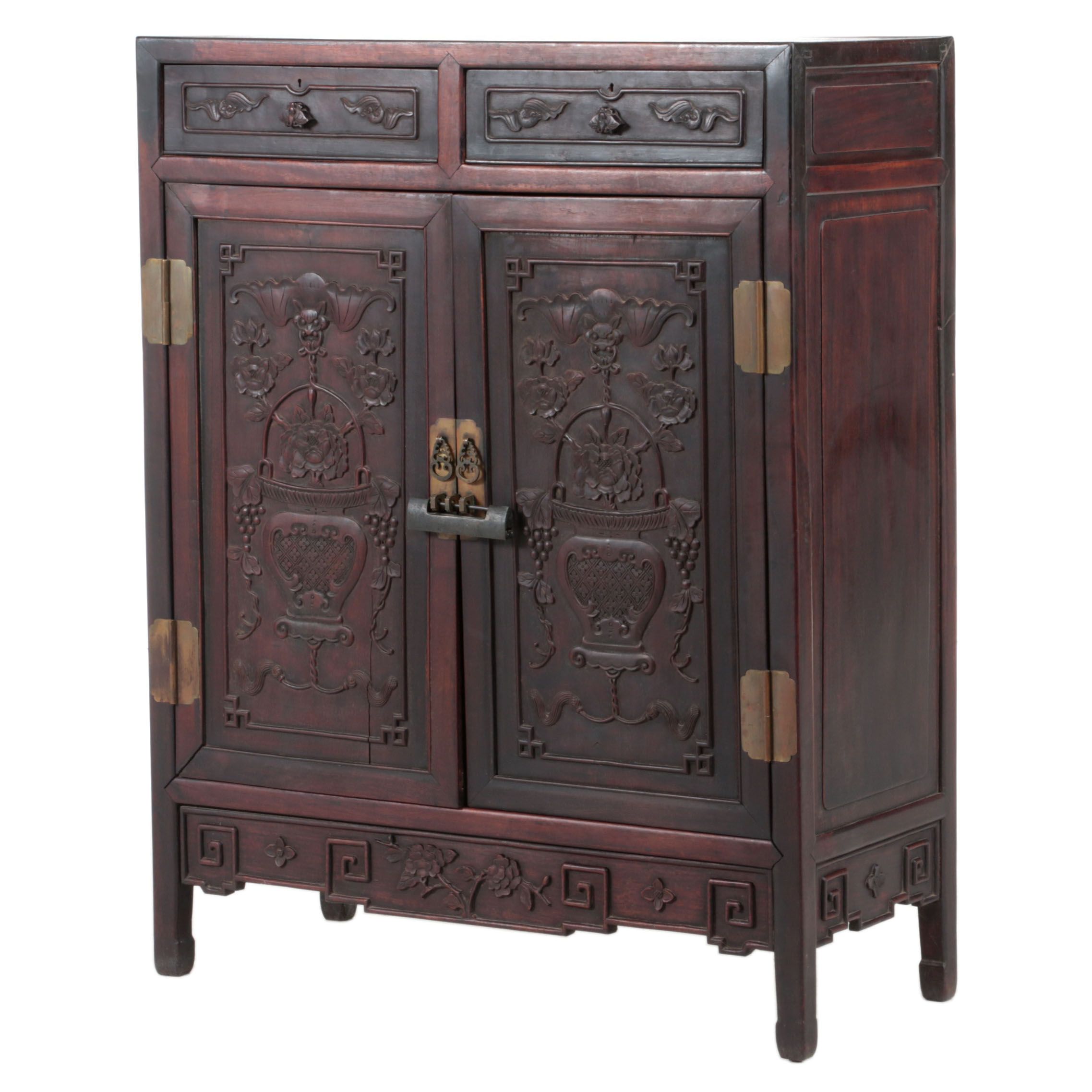 Chinese Carved Hardwood Cabinet, Late 19th/Early 20th Century