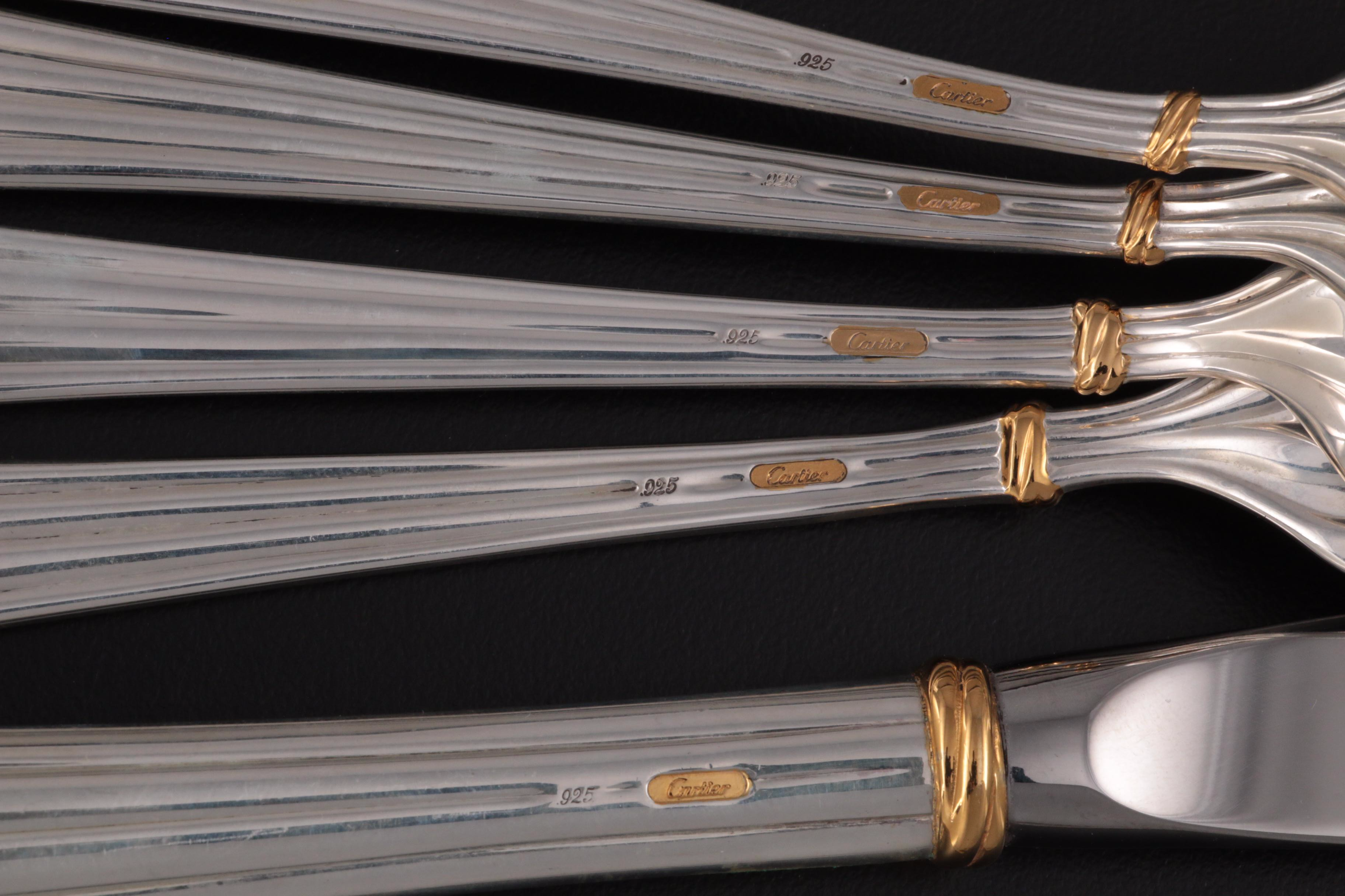 Cartier "Des Must" Sterling Silver Flatware, 20th Century