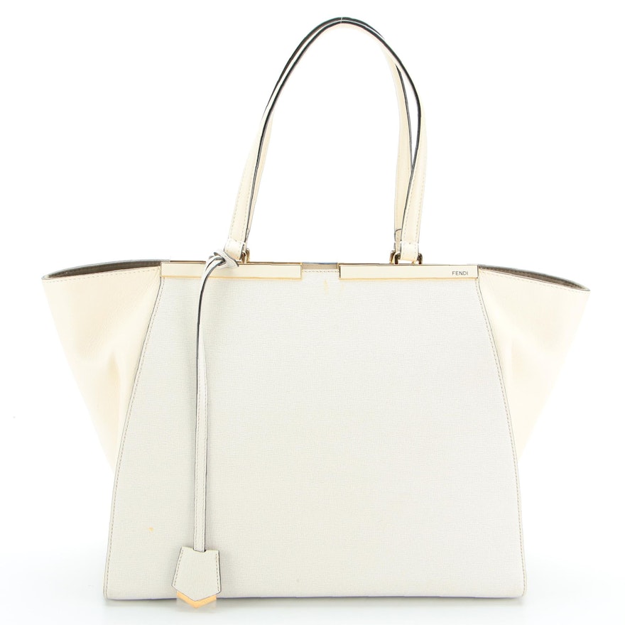 Fendi 3 Jours Tote Bag in Off-White Leather and Saffiano Leather