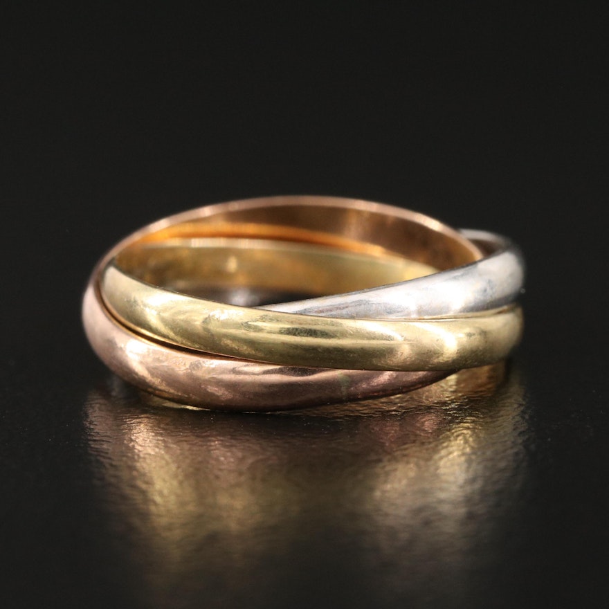 14K Tri-Color Gold Rolling Ring