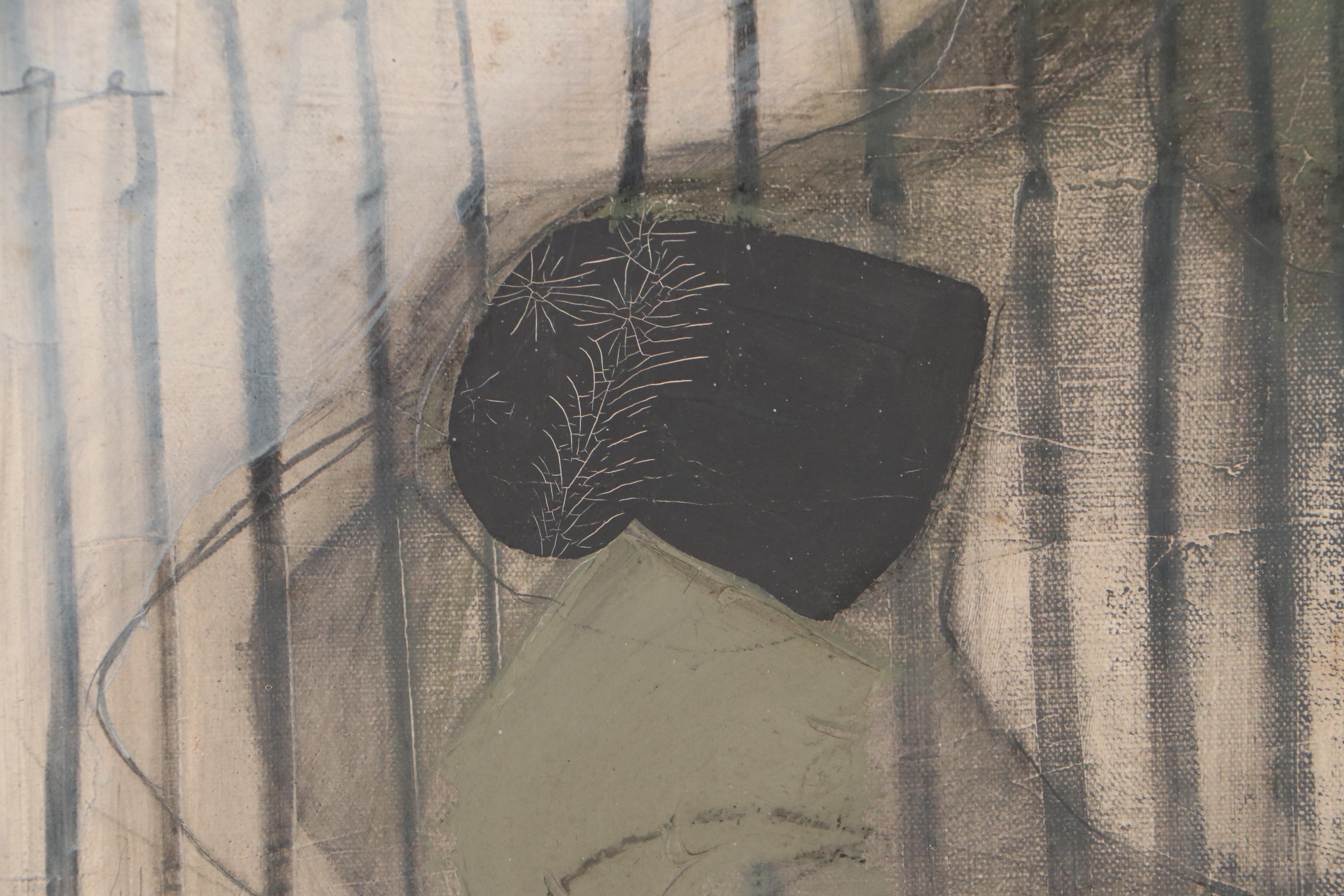 Walter Sorge Abstract Geometric Mixed Media Oil Painting "Figures in Grey," 1963