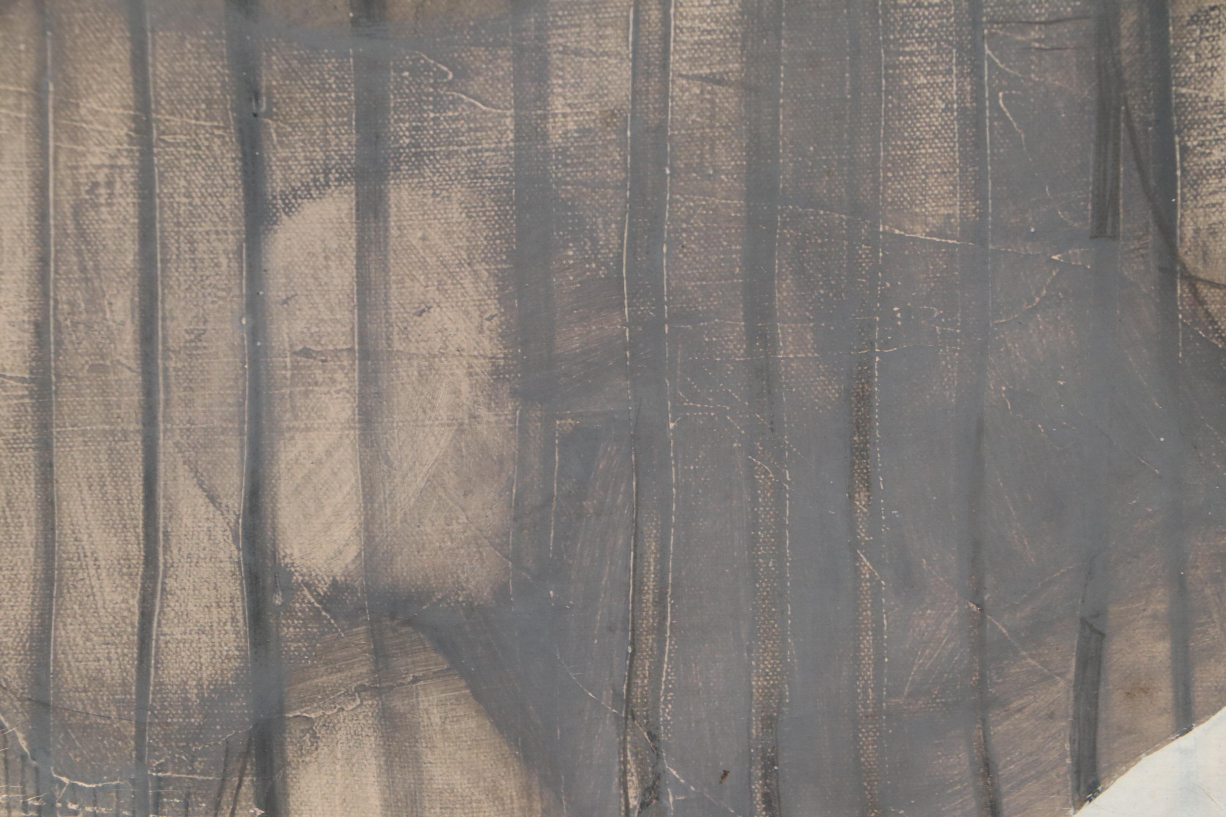 Walter Sorge Abstract Geometric Mixed Media Oil Painting "Figures in Grey," 1963