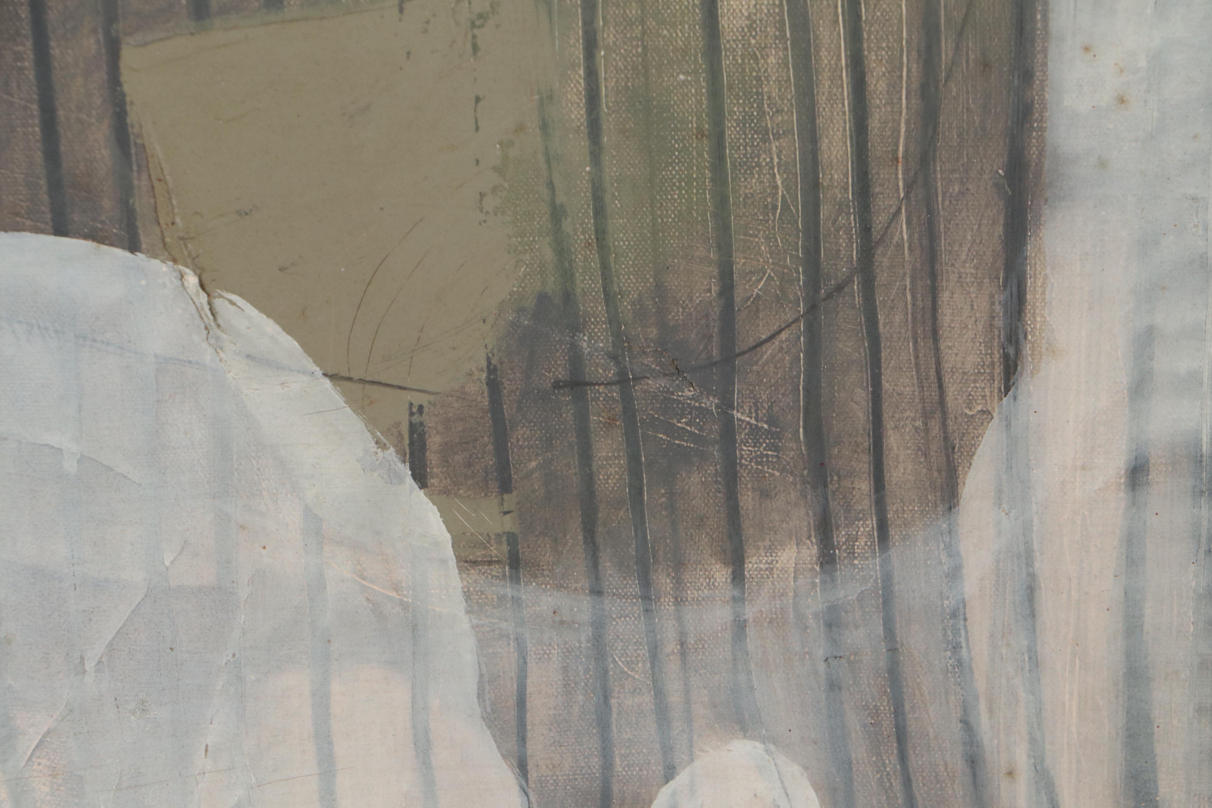 Walter Sorge Abstract Geometric Mixed Media Oil Painting "Figures in Grey," 1963