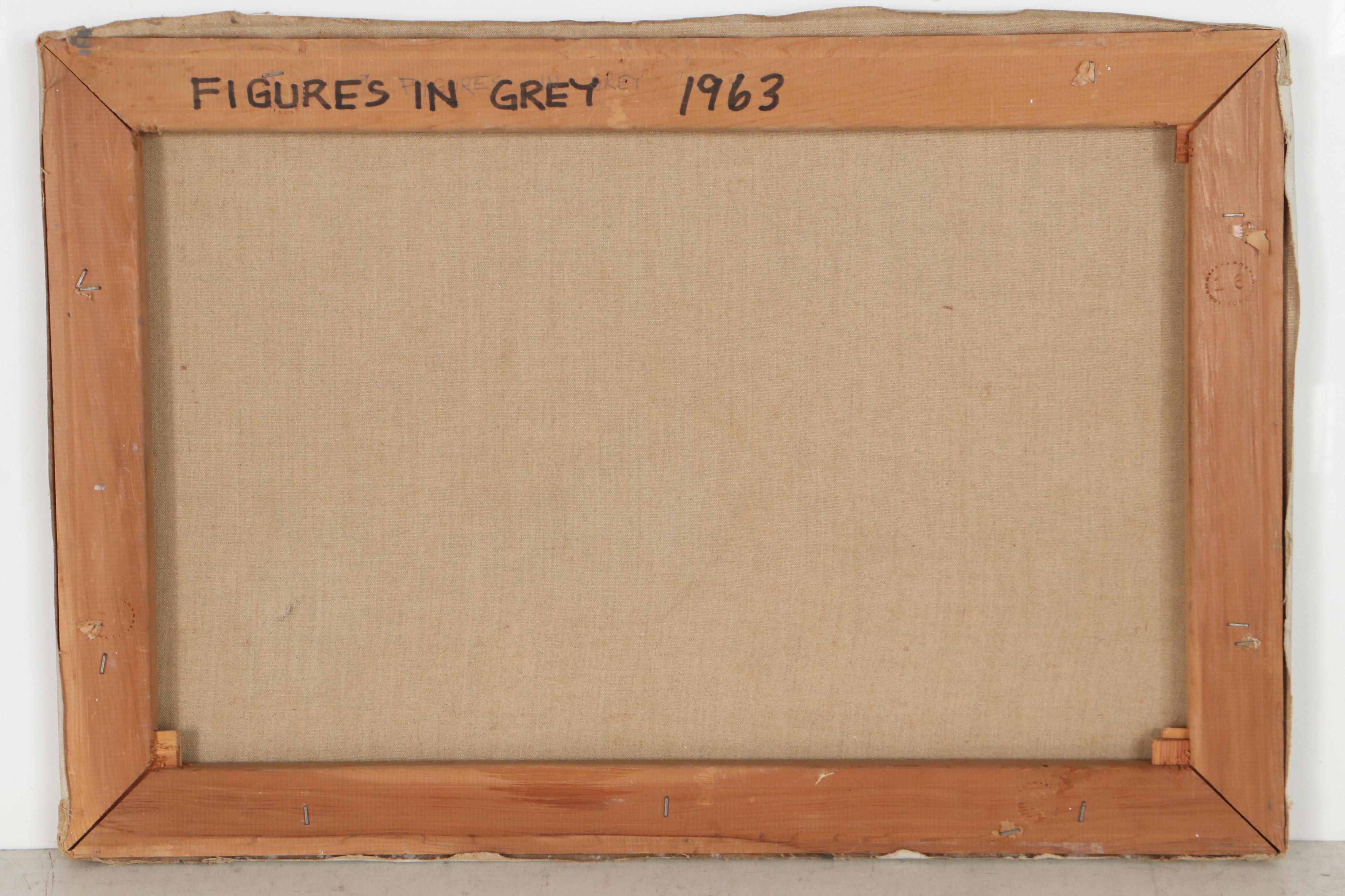 Walter Sorge Abstract Geometric Mixed Media Oil Painting "Figures in Grey," 1963