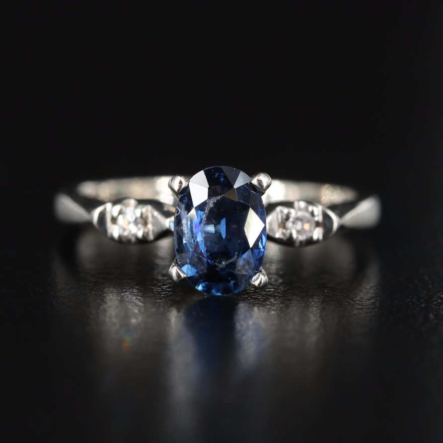 14K Sapphire Diamond Three Stone Ring