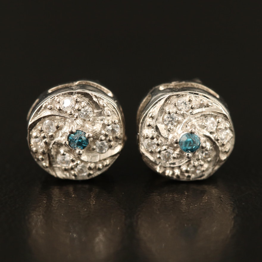 Sterling Diamond and Zircon Pinwheel Stud Earrings