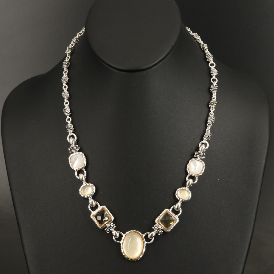 Michael Dawkins Sterling Necklace with Quartz and Mother of Pearl Doublet