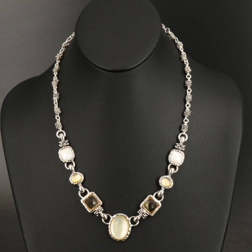 Michael Dawkins Sterling Necklace with Quartz and Mother of Pearl Doublet