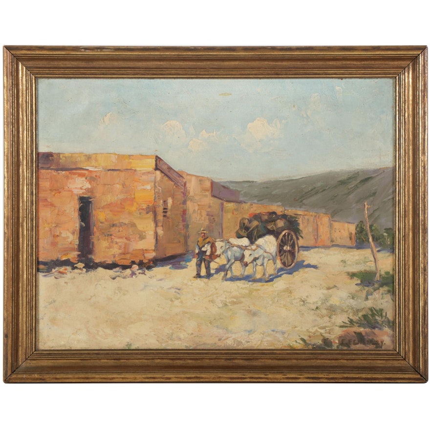 Southwestern Genre Oil Painting of Traveling Merchant, Early 20th Century