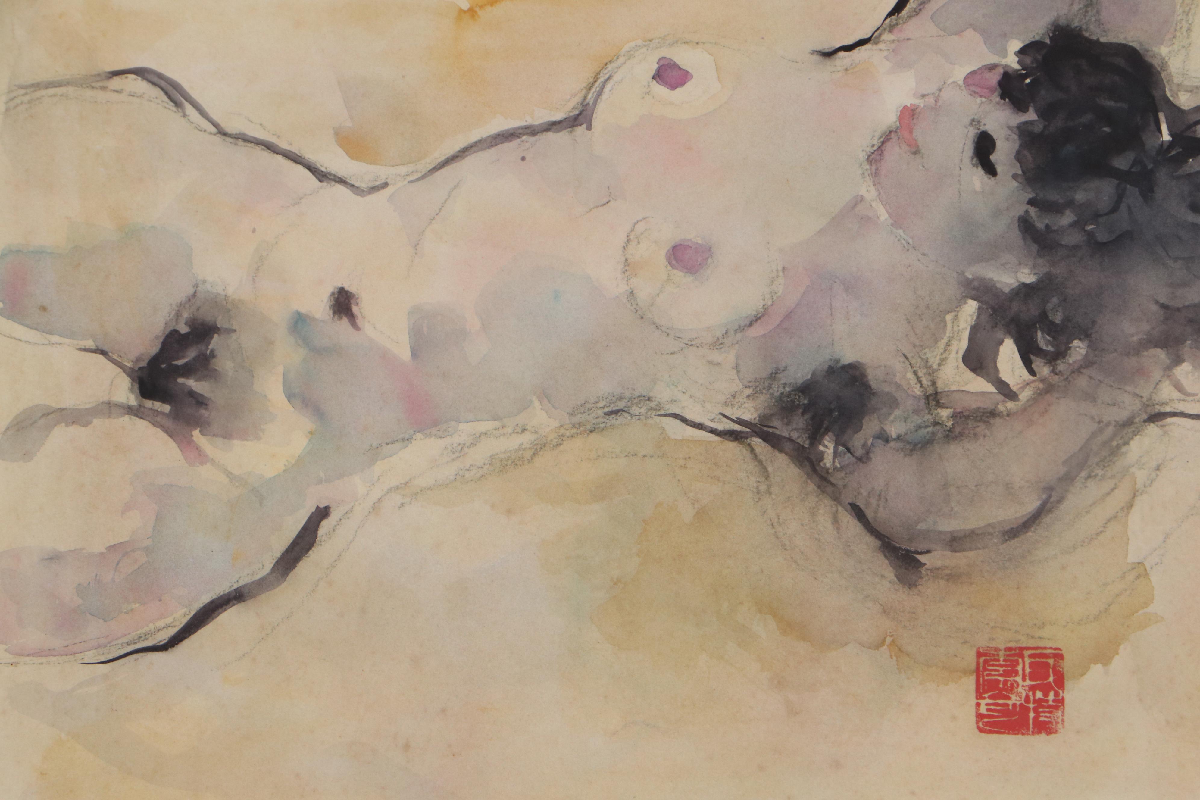 Walter Sorge Watercolor Painting "Reclining Nude," Late 20th century