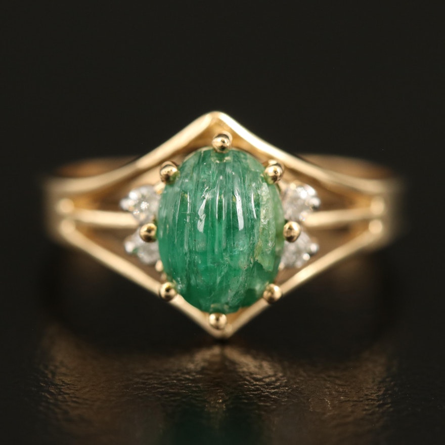 14K 1.19 CT Emerald and Diamond Openwork Ring