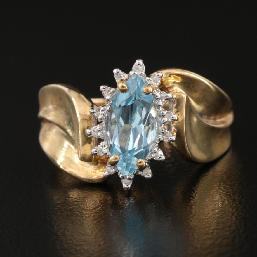 10K Sky Blue Topaz and Diamond Ring