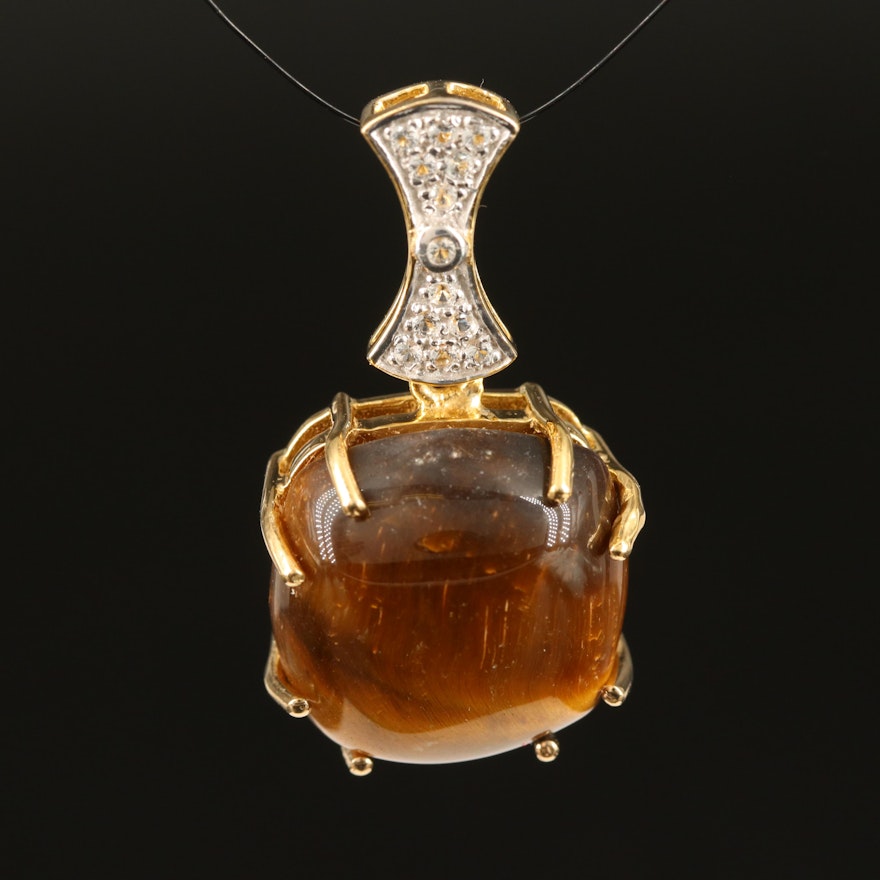 Sterling Tiger's Eye and Topaz Pendant Necklace