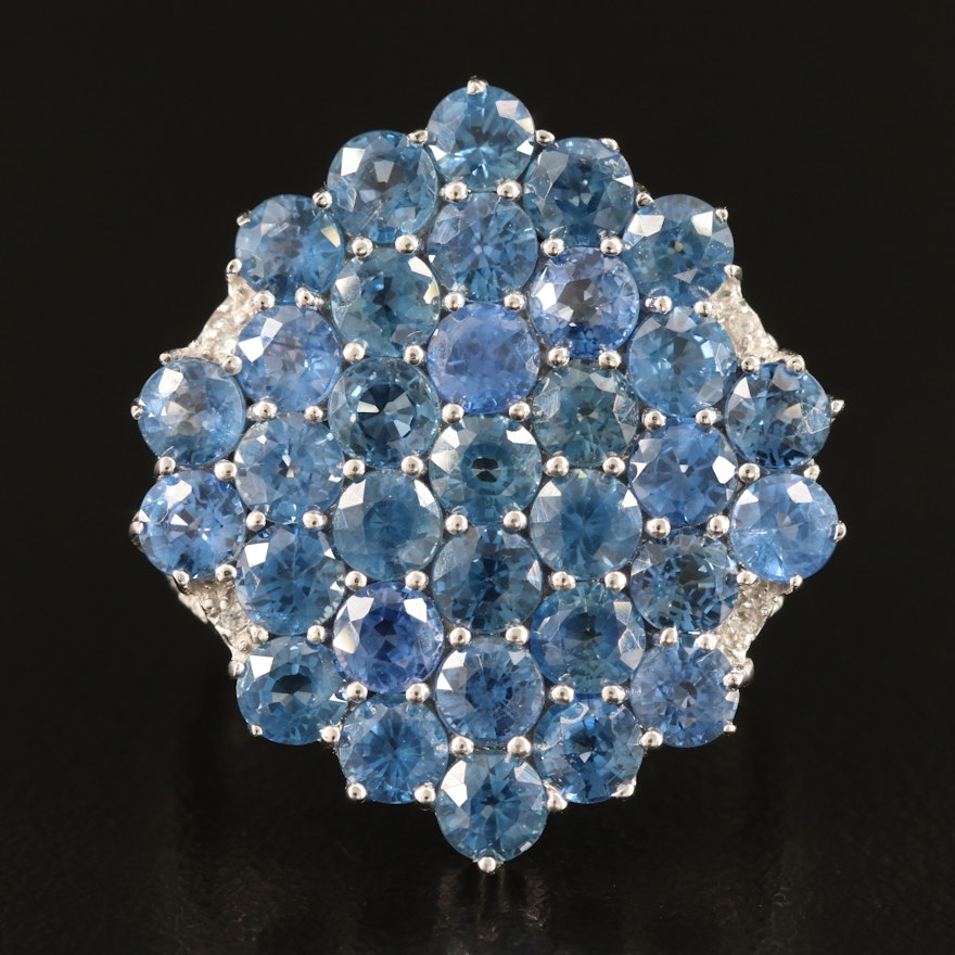 Sterling Sapphire and Zircon Cluster Ring