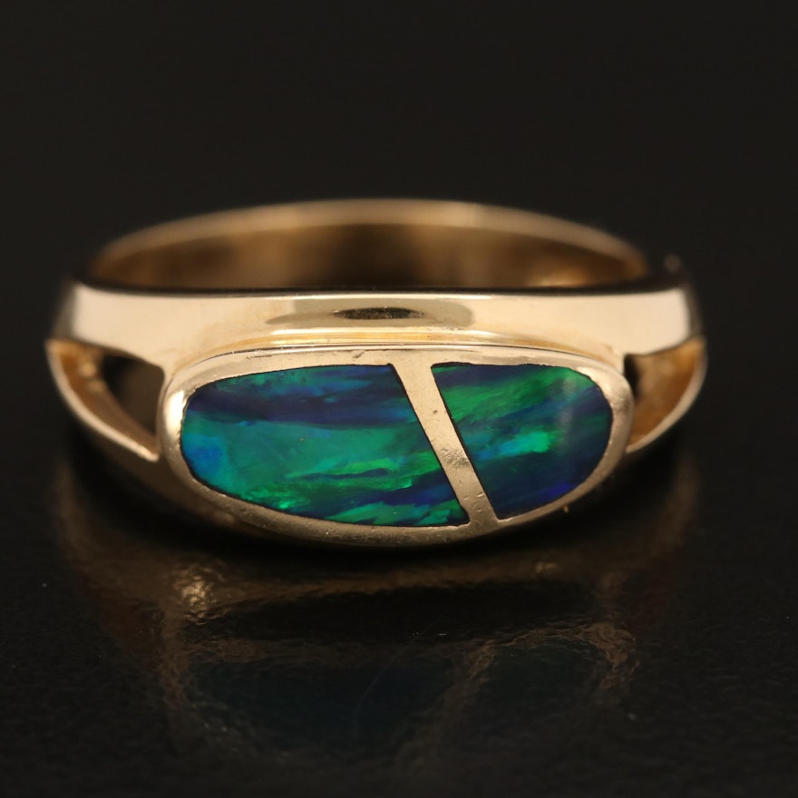 14K Opal Inlay East-West Band