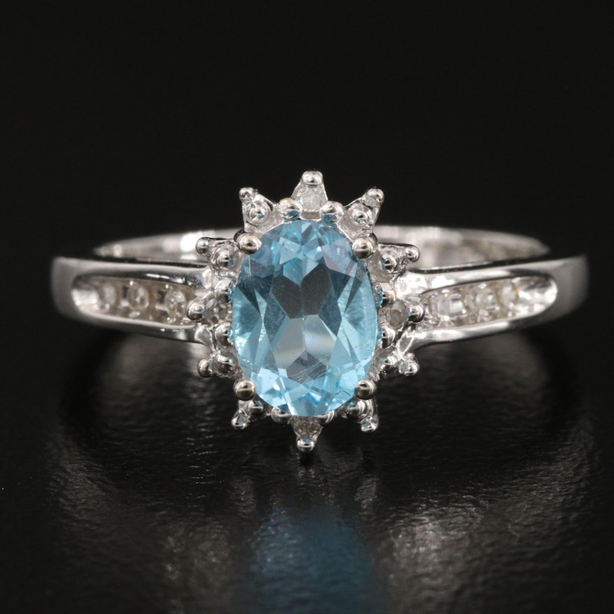 10K Sky Blue Topaz and Diamond Ring