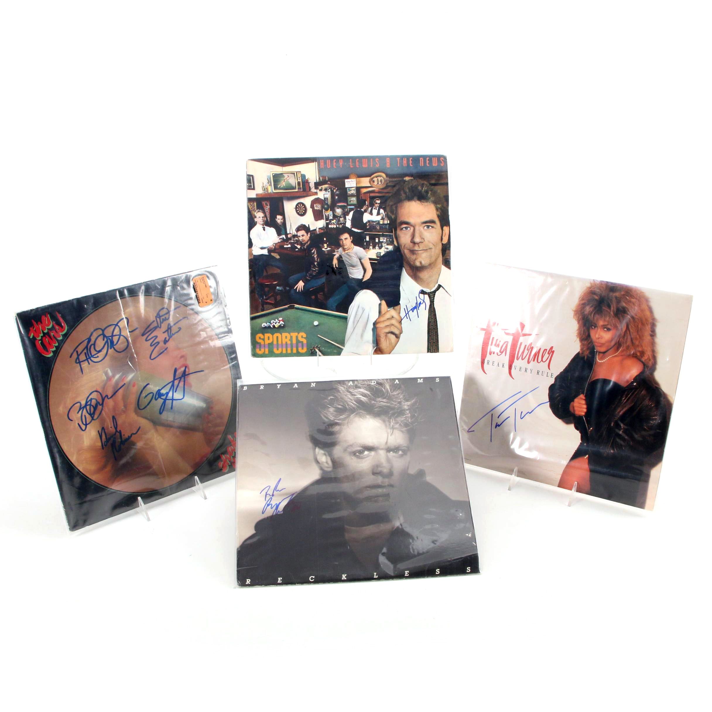 Tina Turner, The Cars, Bryan Adams, Huey Lewis & The News Signed Vinyl Records