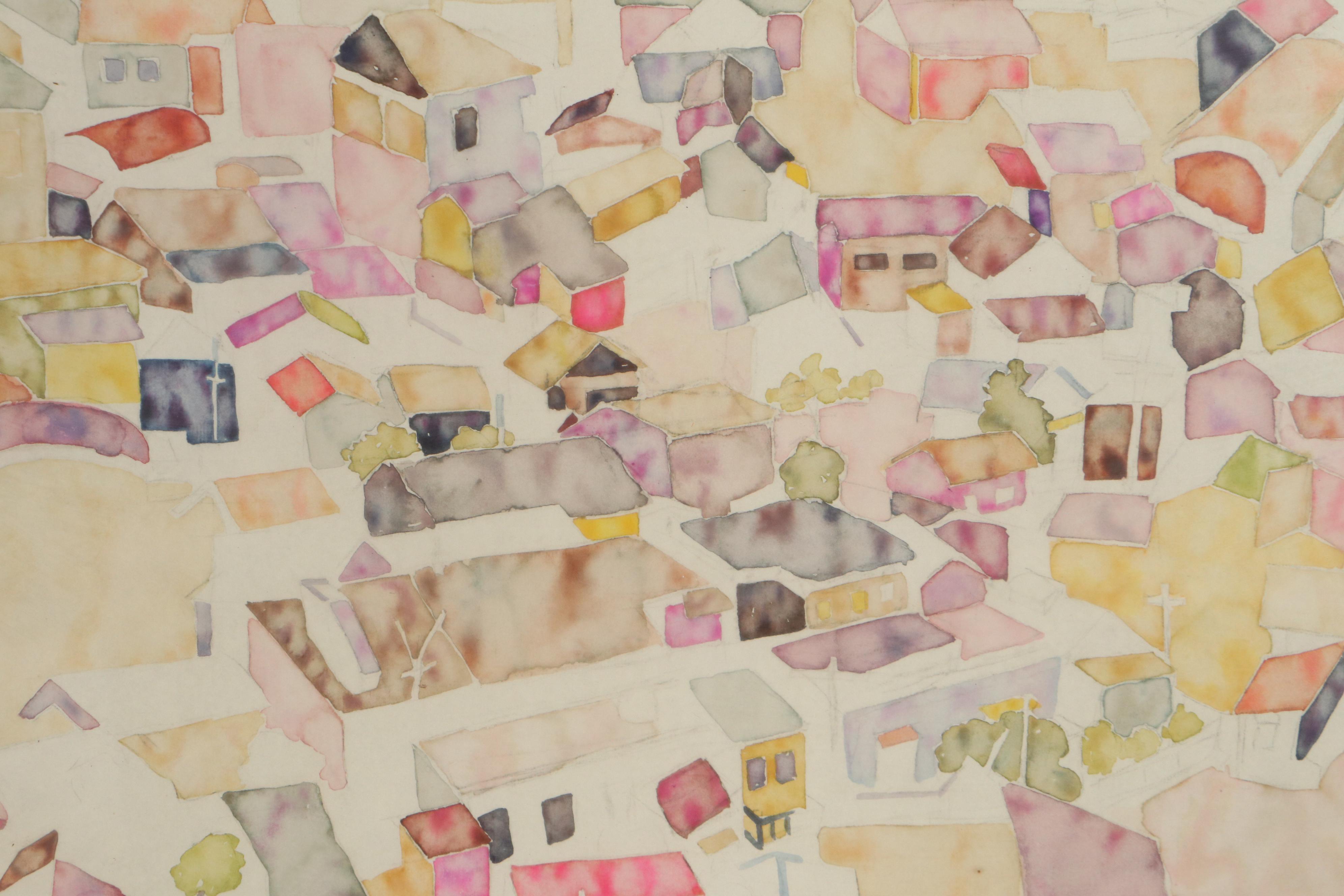 Walter Sorge Abstract Watercolor Painting "Rooftops - Taipei," Circa 1993