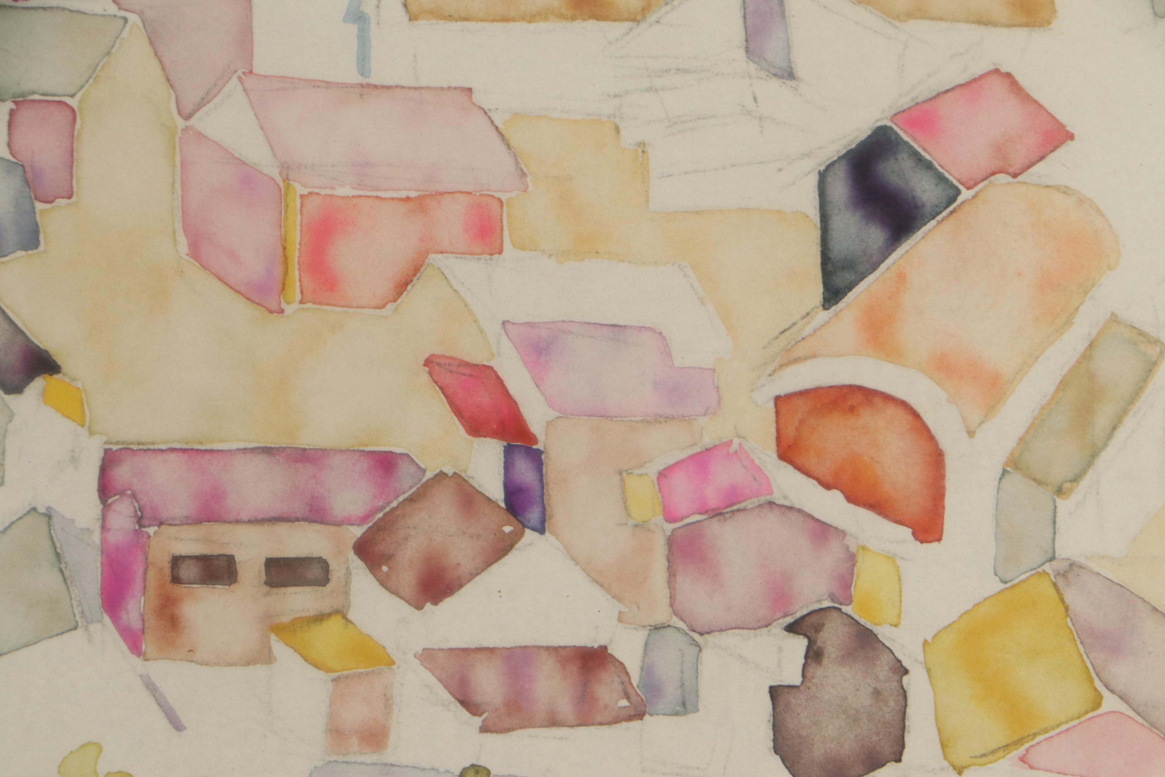 Walter Sorge Abstract Watercolor Painting "Rooftops - Taipei," Circa 1993