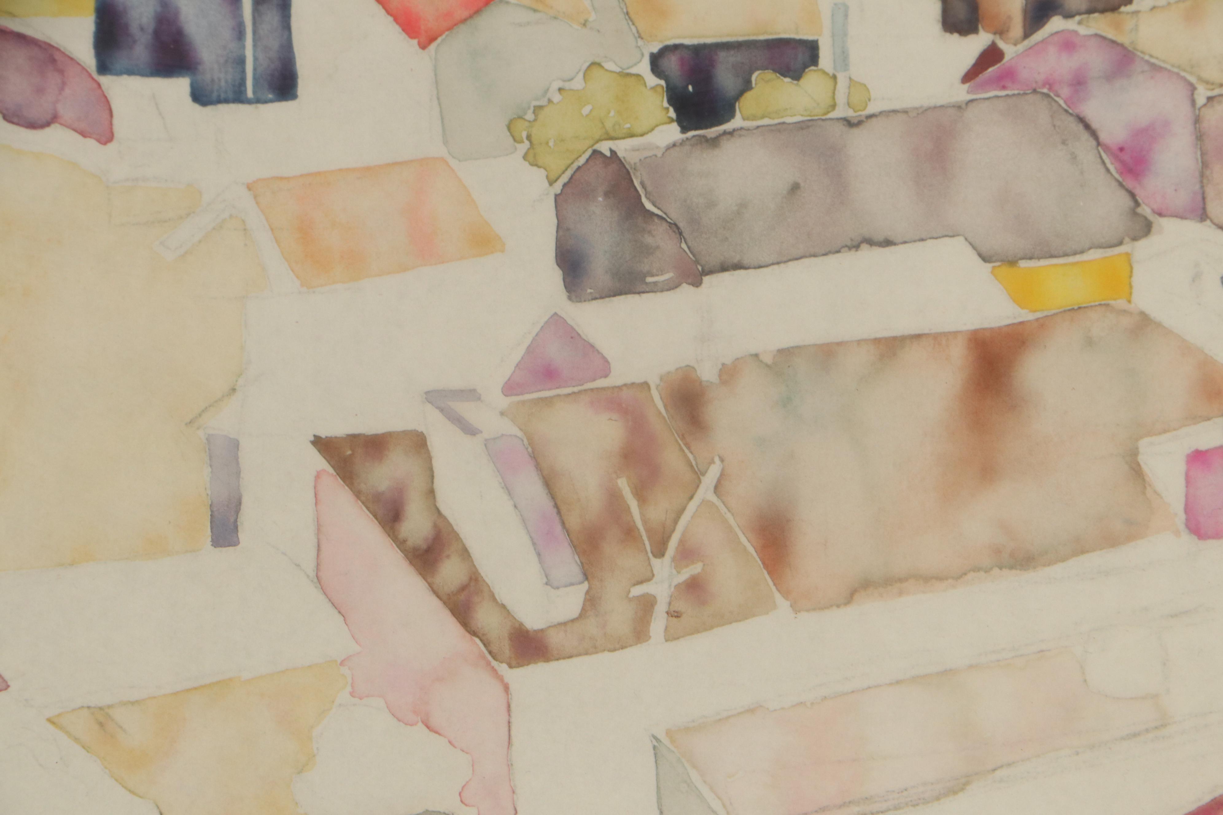 Walter Sorge Abstract Watercolor Painting "Rooftops - Taipei," Circa 1993