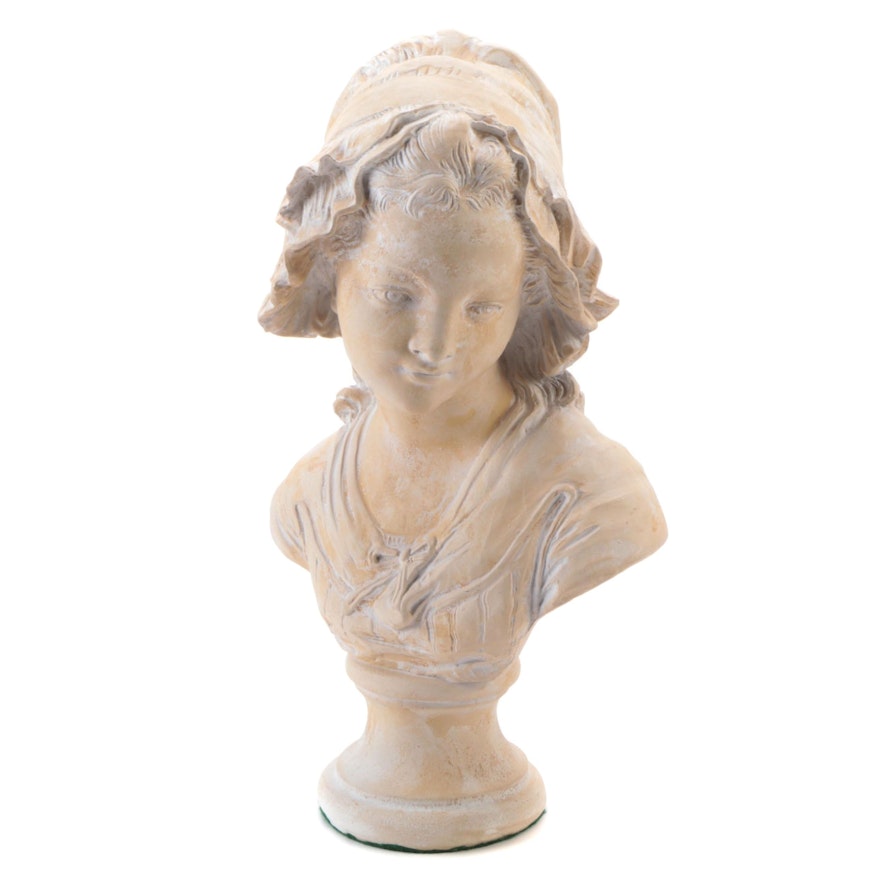 Resin Bust of Young Girl in Bonnet After Grinam Niam, Mid-20th Century