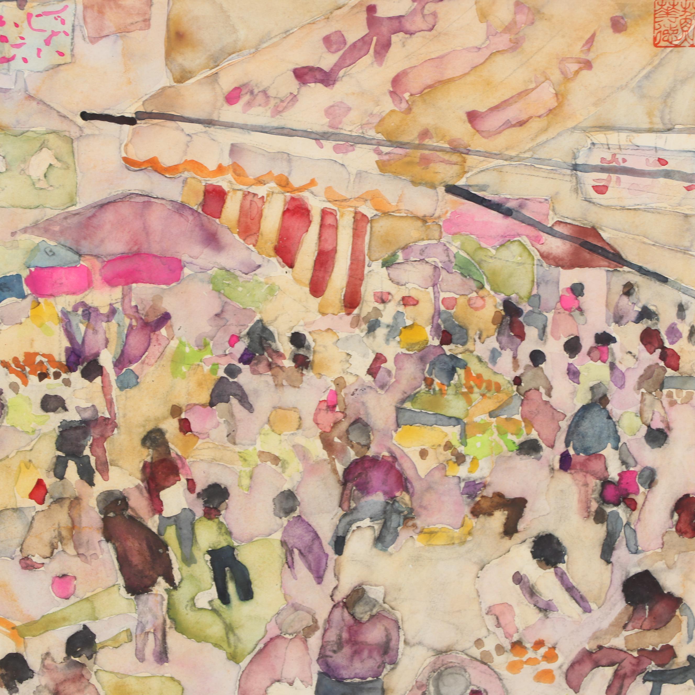 Walter Sorge Abstract Watercolor Painting "Wan Chai Market - Hong Kong"