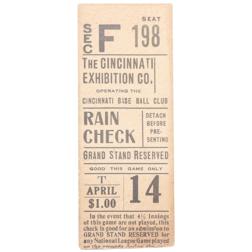 Cincinnati Reds Baseball Ticket Stub, circa 1910