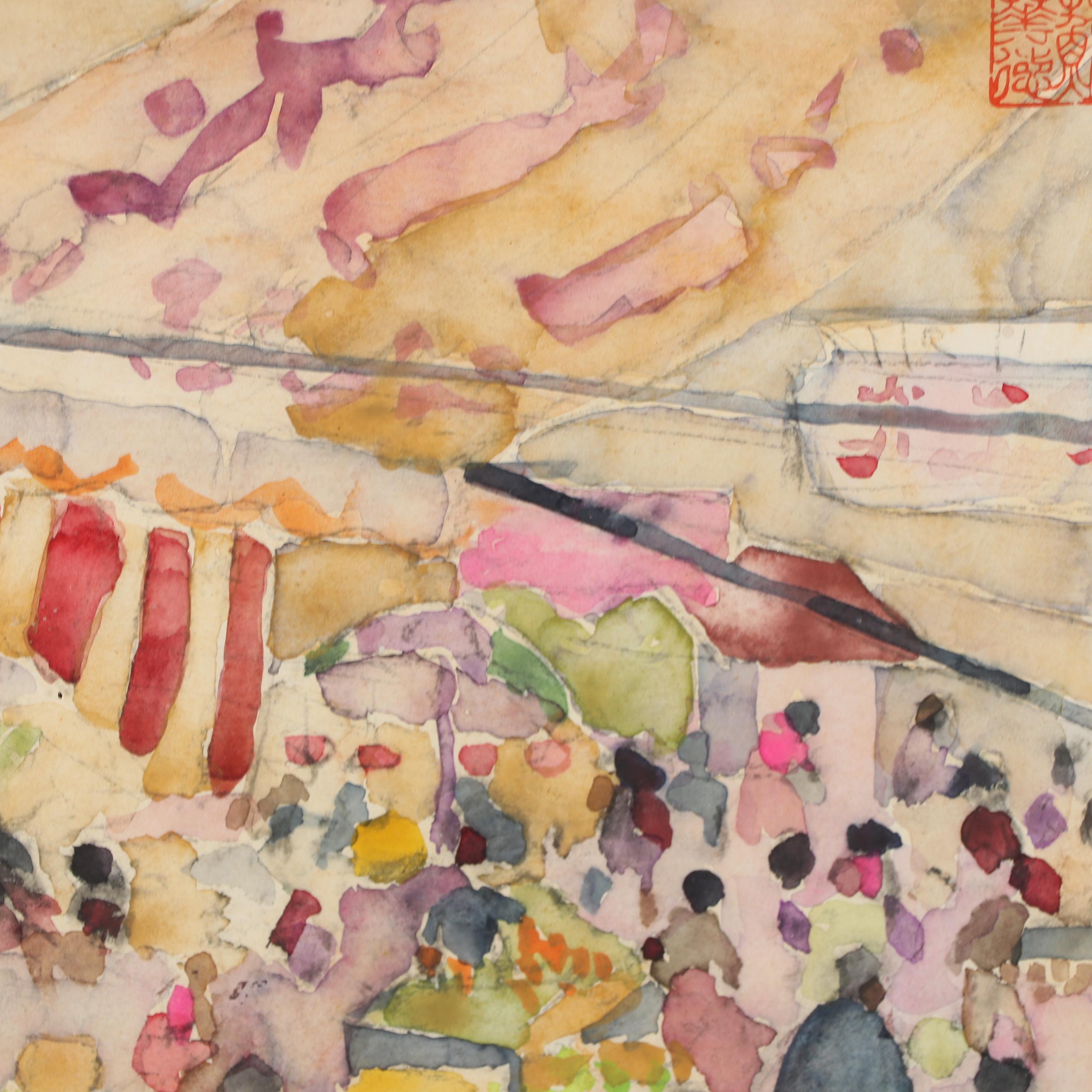 Walter Sorge Abstract Watercolor Painting "Wan Chai Market - Hong Kong"
