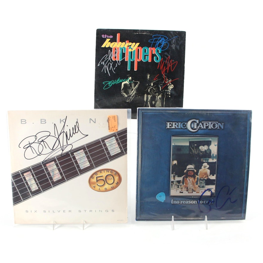 Eric Clapton, The Honeydrippers, and B.B. King Signed Vinyl LP Record Albums