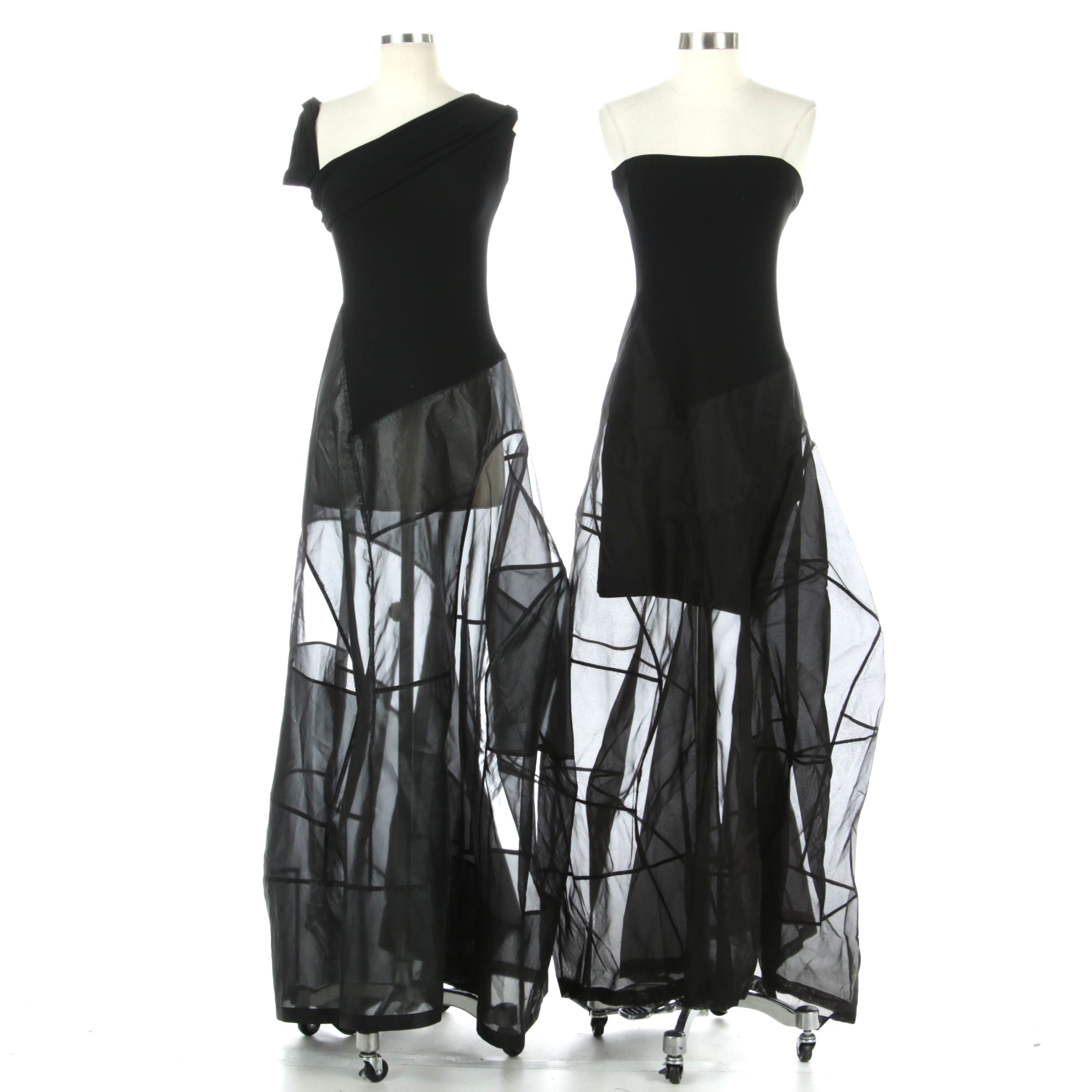 Donna Karan New York Black Jersey and Sheer Occasion Dresses
