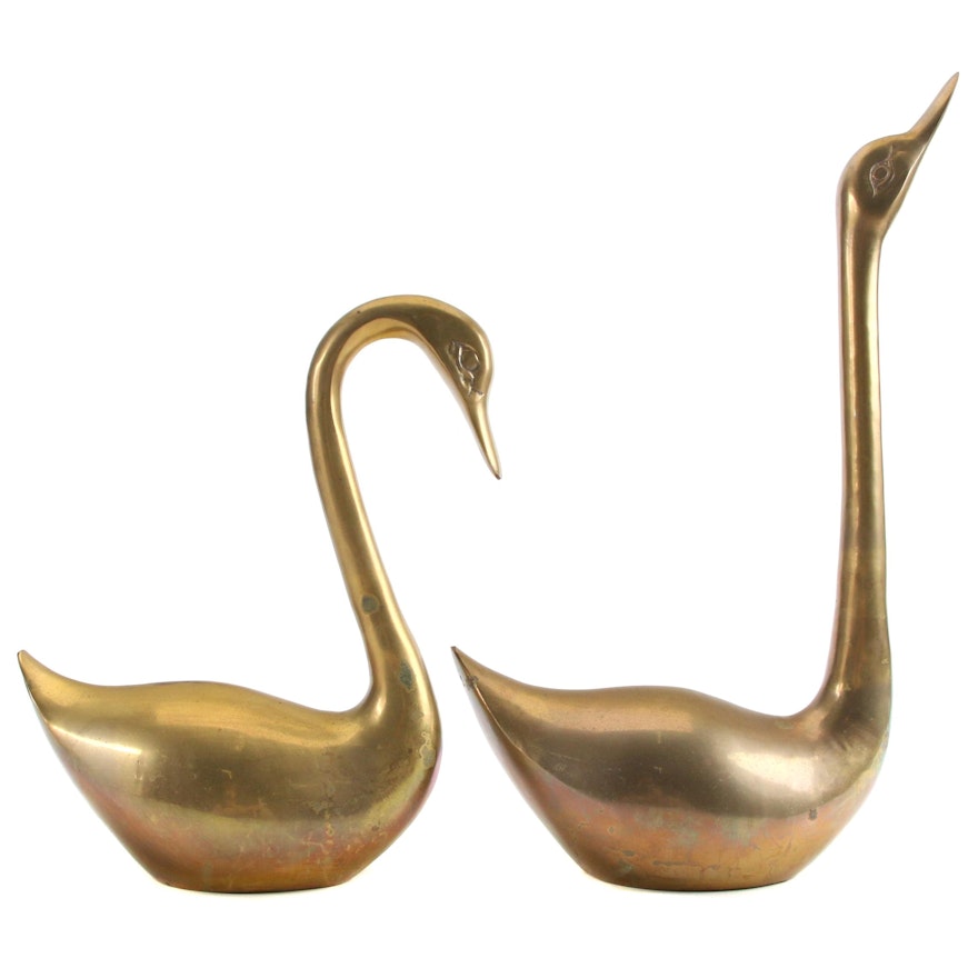 Brass Swan Figurines, Mid-20th Century