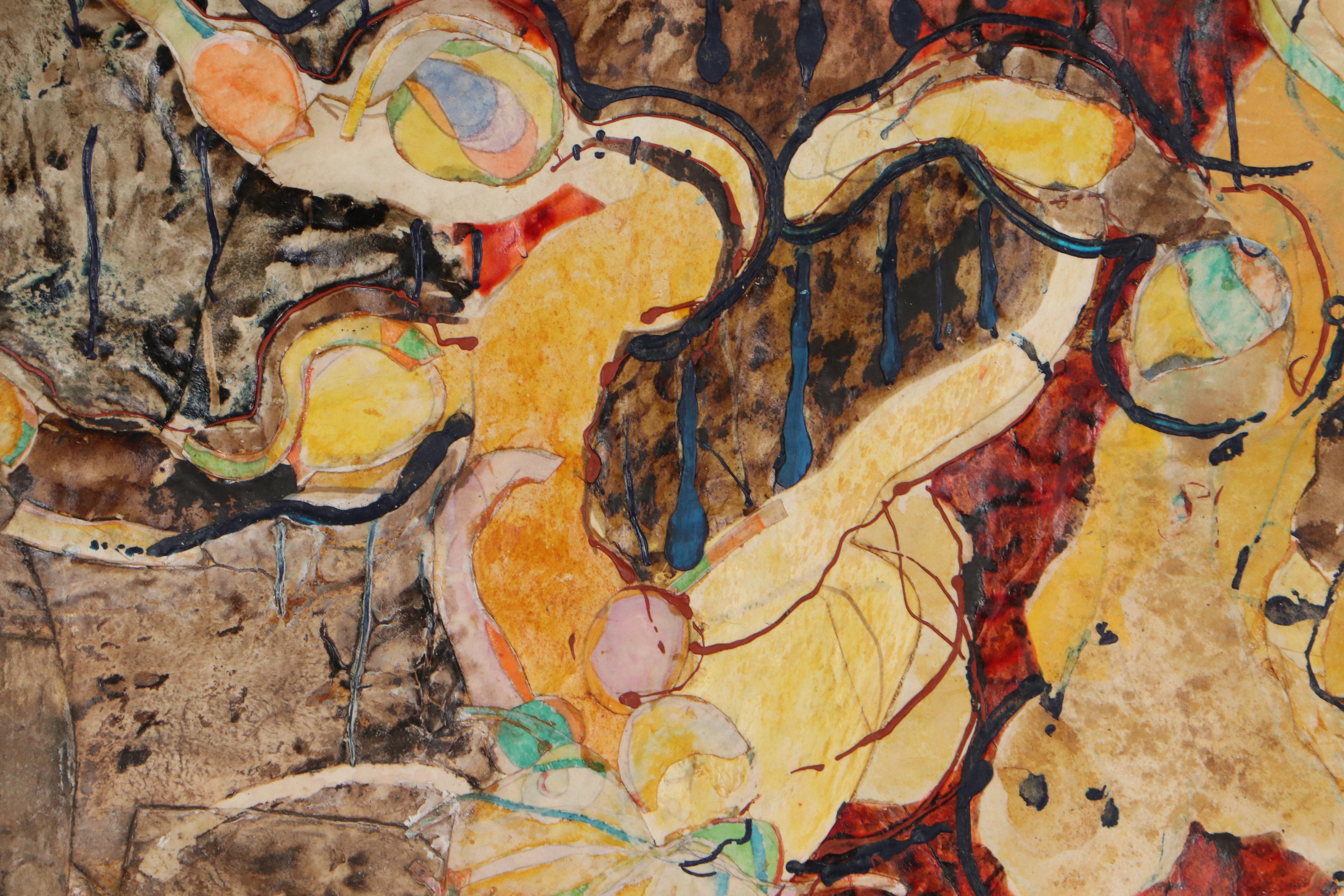 Walter Sorge Abstract Mixed Media Painting of Dancing Figures, 1960-1980