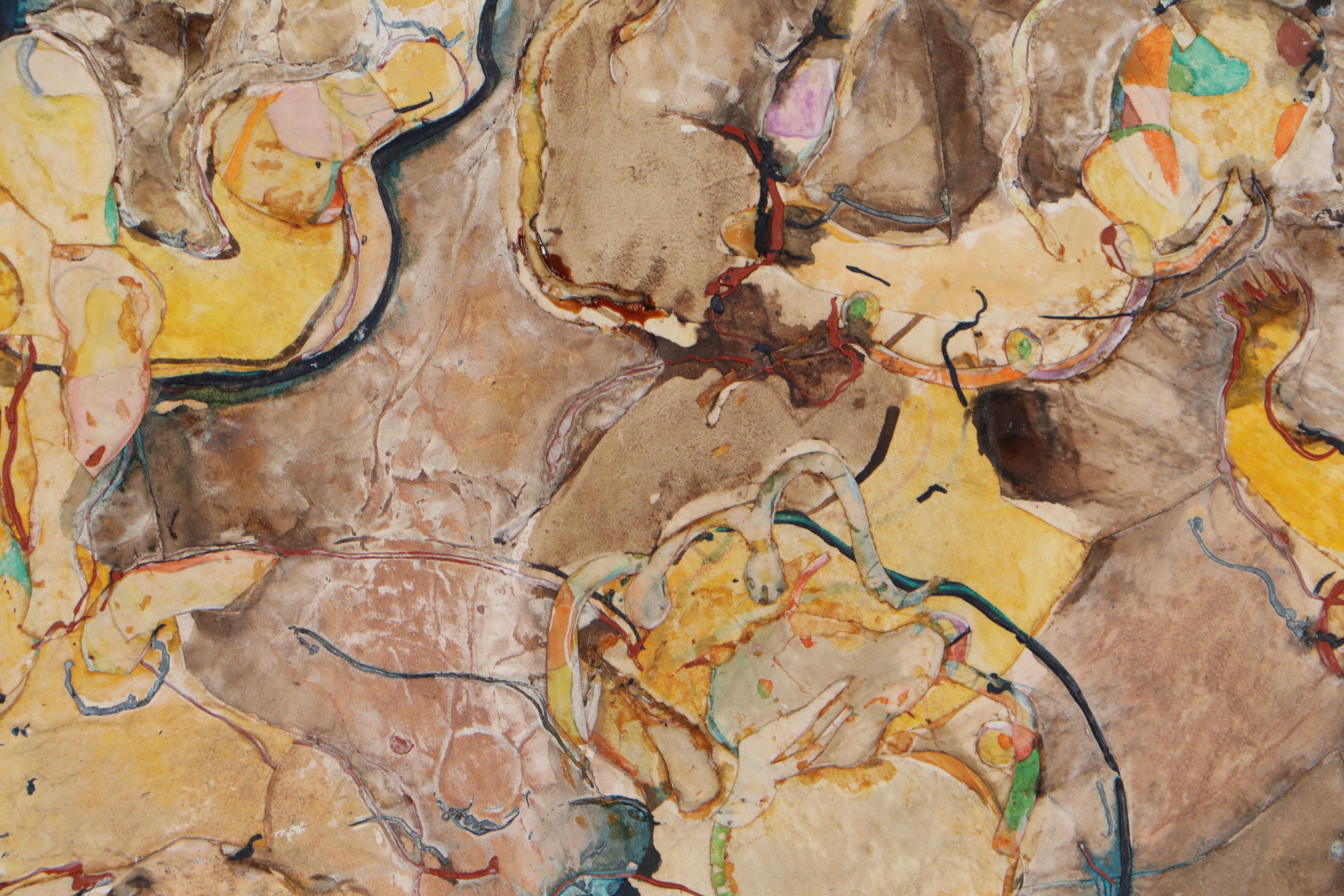 Walter Sorge Abstract Mixed Media Painting of Dancing Figures, 1960-1980