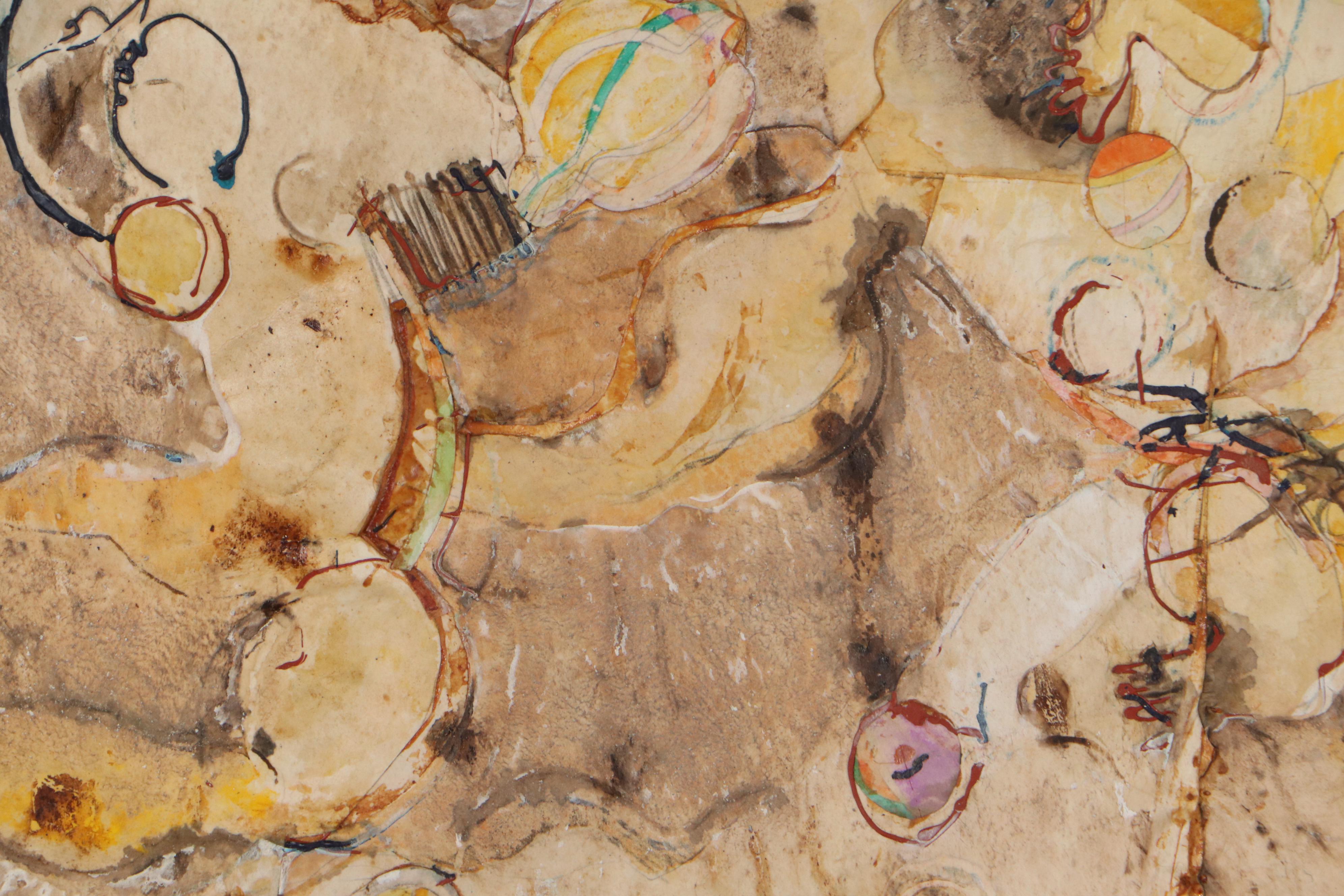 Walter Sorge Abstract Mixed Media Painting of Dancing Figures, 1960-1980