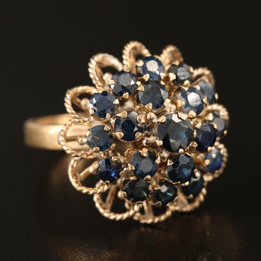 10K Sapphire Tiered Ring with Openwork Braid Detail