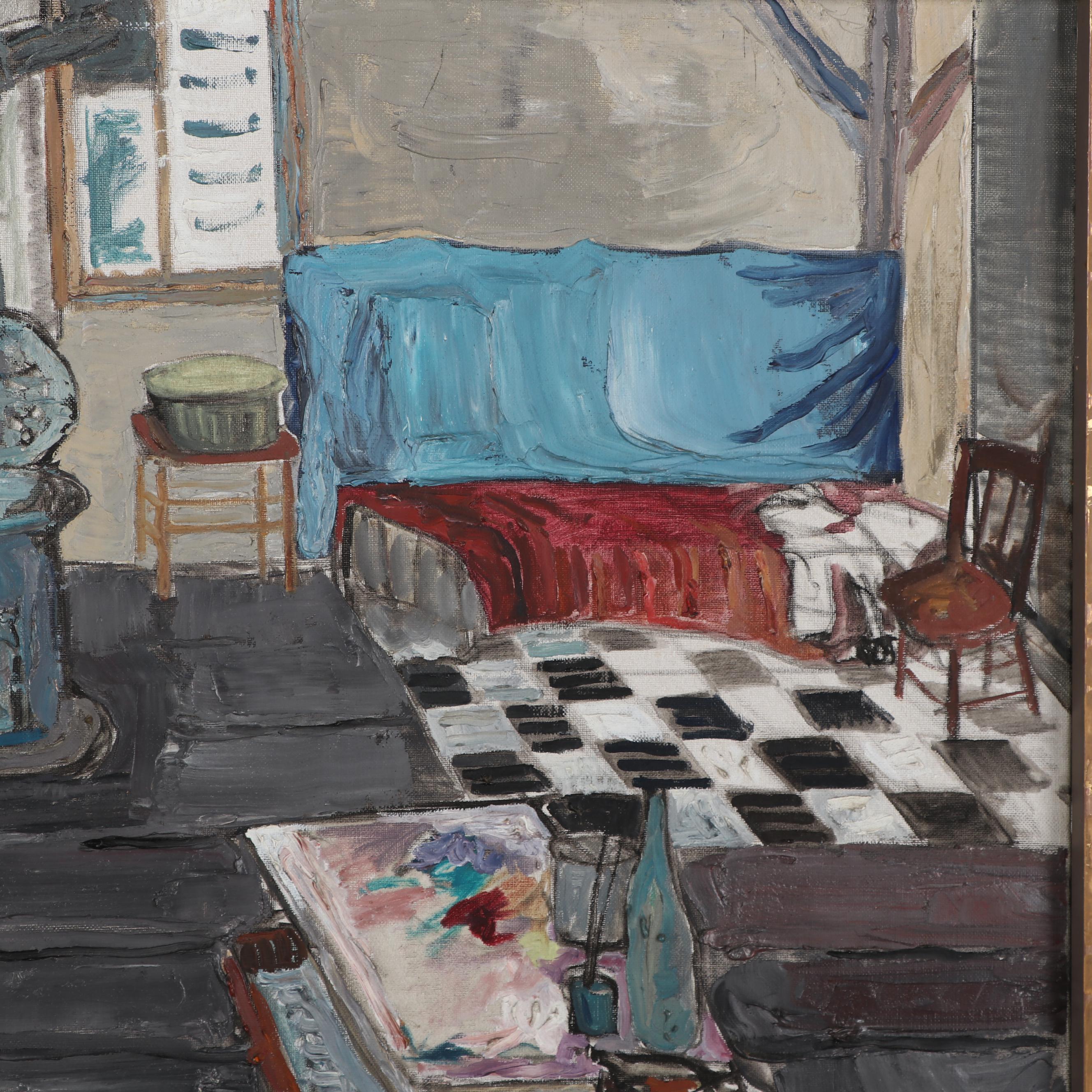 Walter Sorge Interior Oil Painting "Studio," 1961