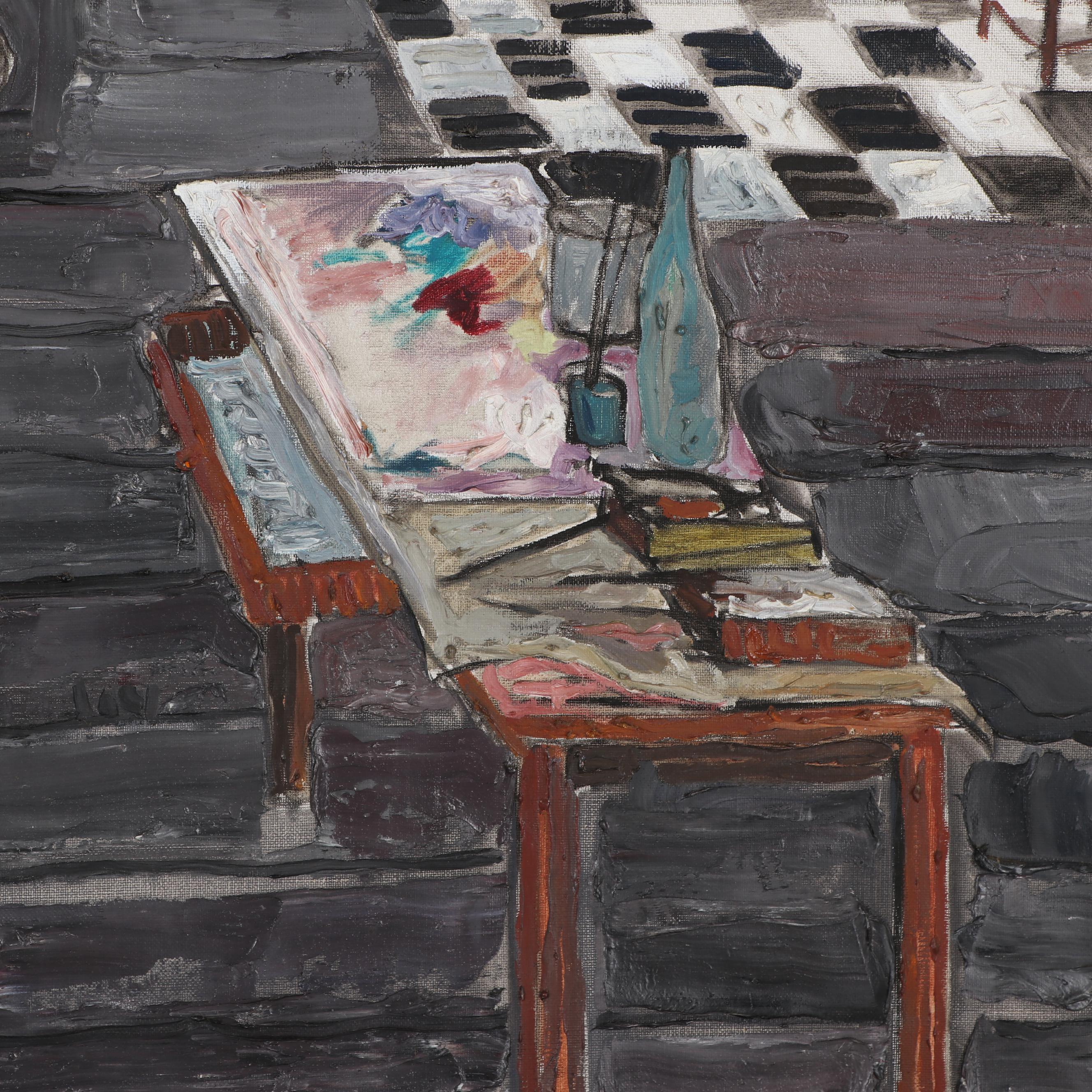 Walter Sorge Interior Oil Painting "Studio," 1961