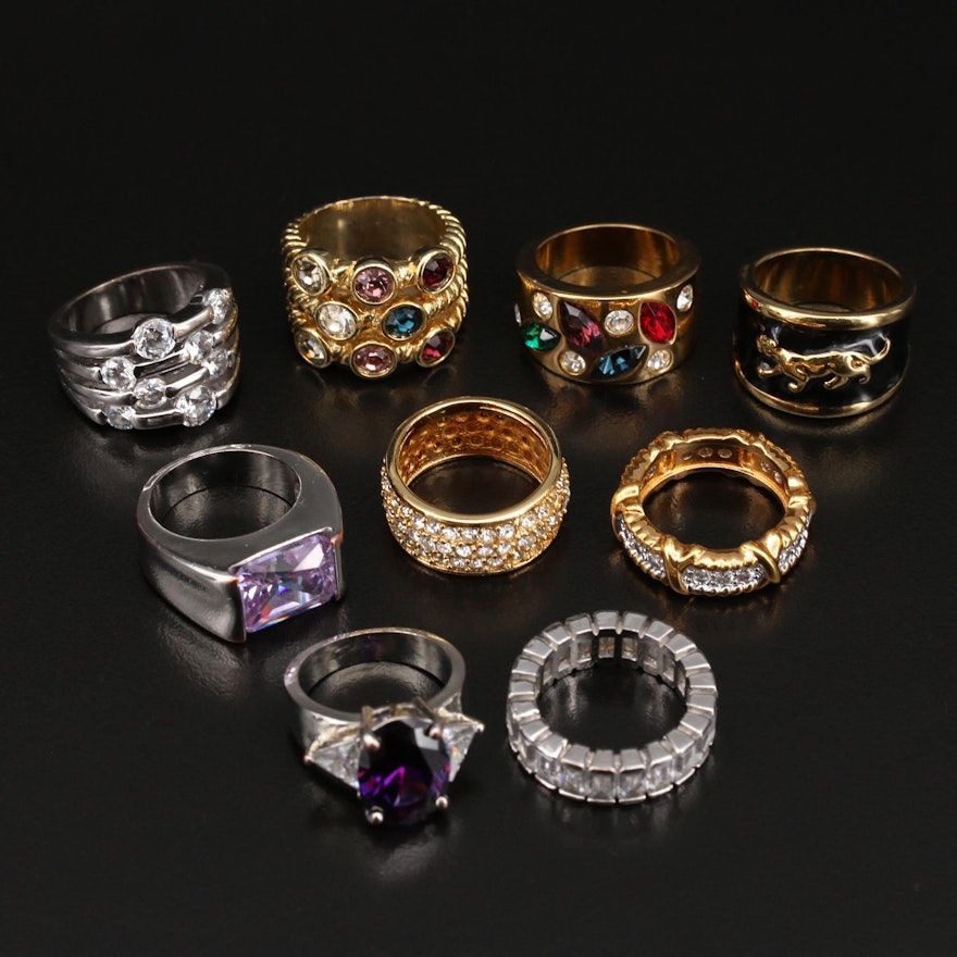 Cigar Band, Multi-Row, and Eternity Rings Including Cubic Zirconia and Enamel