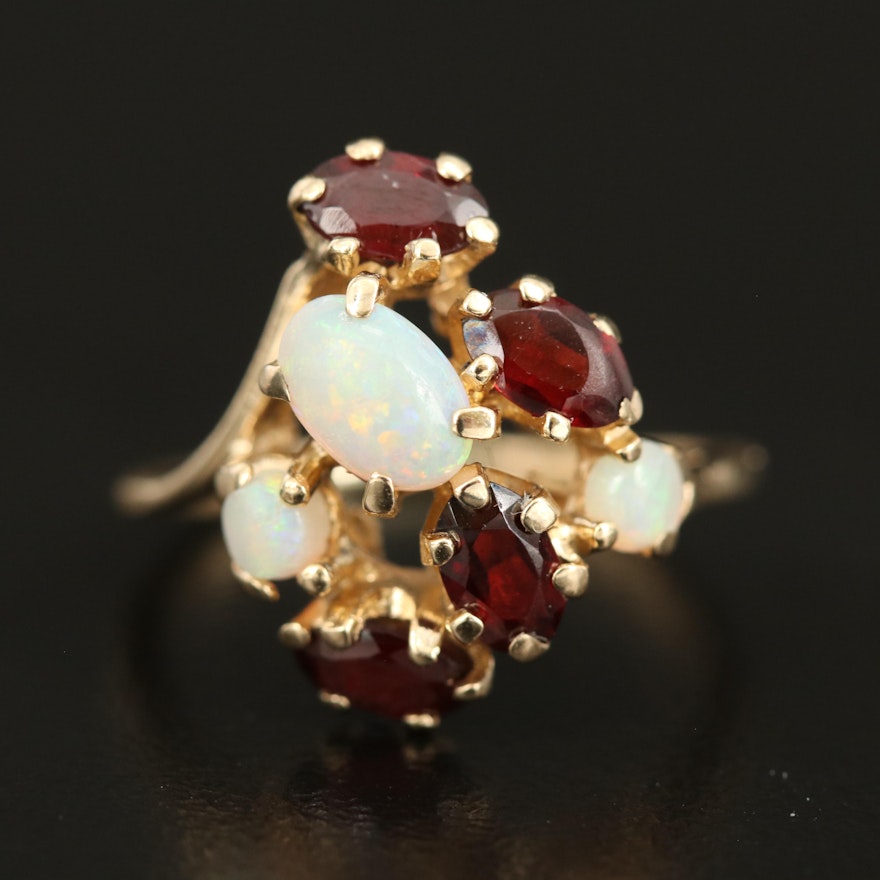 14K Opal and Garnet Cluster Ring