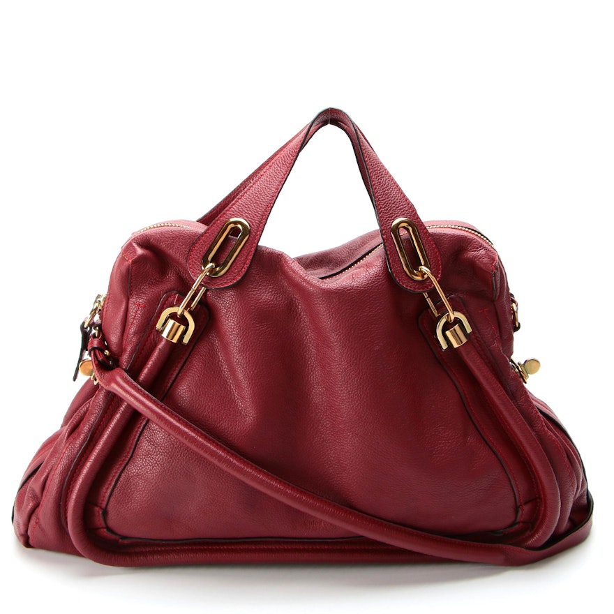 Chloé Paraty Large Top Handle Bag in Red Pebble Grain Leather