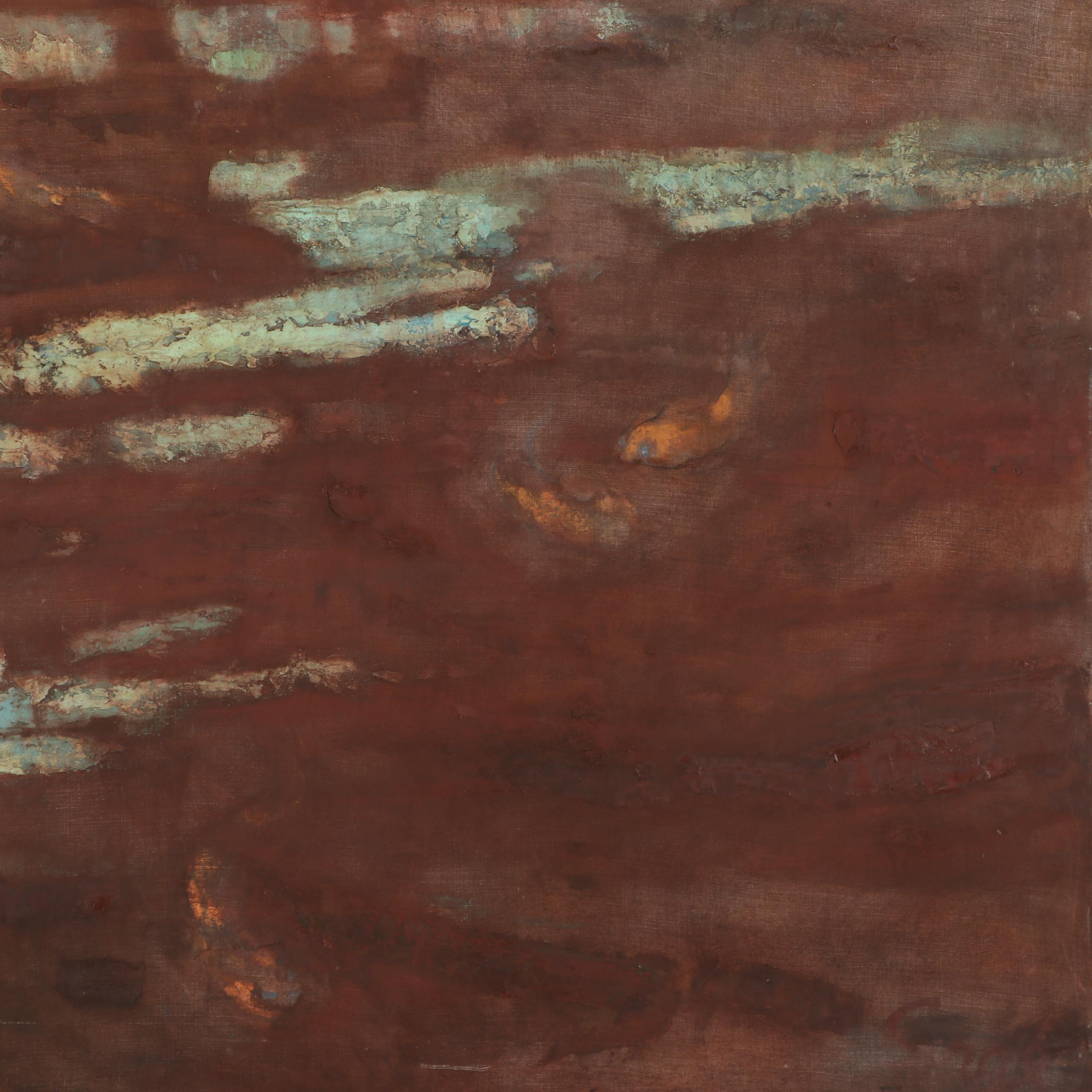 Walter Sorge Large-Scale Oil Painting "Fish Pond," Late 20th Century